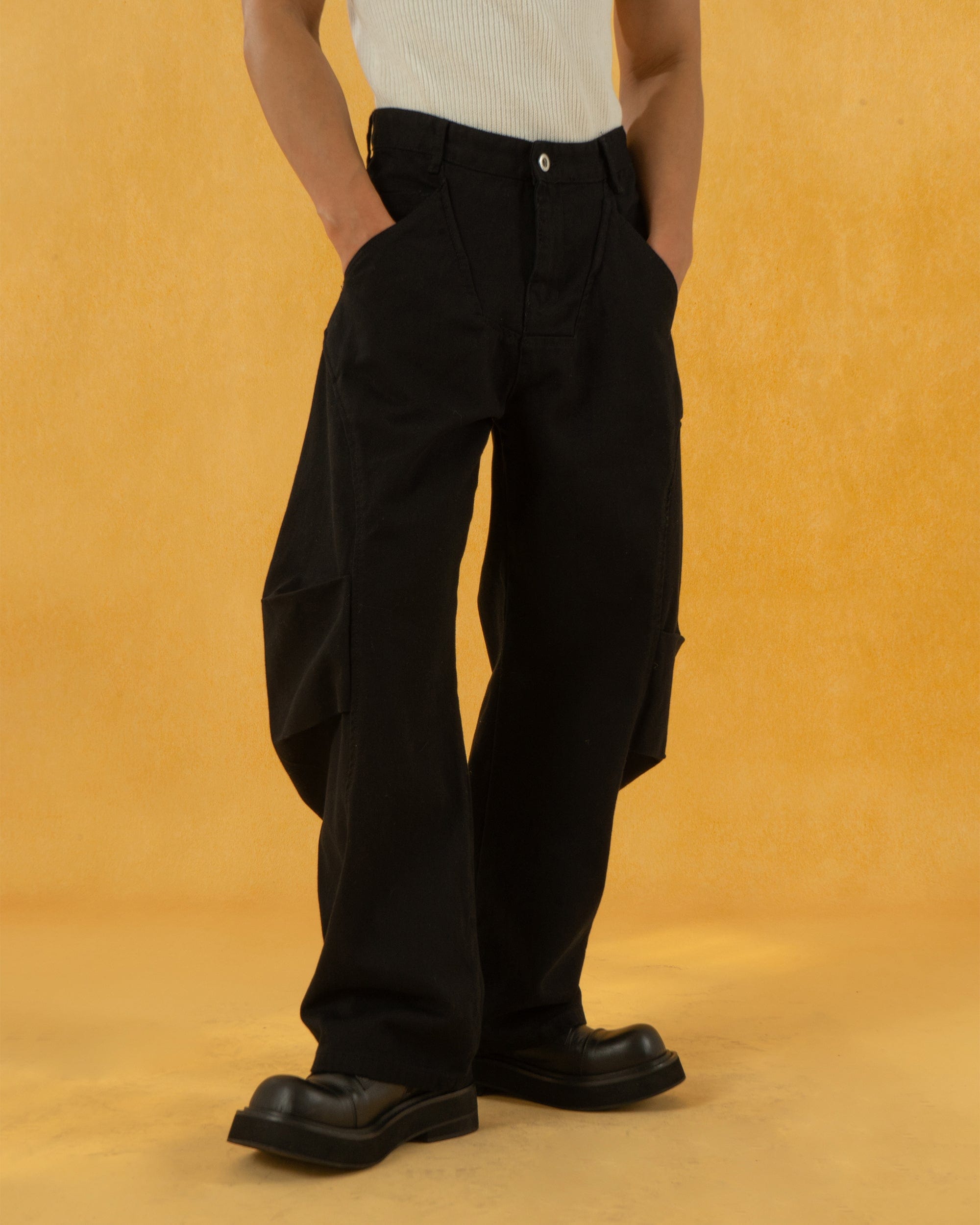 CLP Deconstructed Pleated Button Wide-Leg Pants, premium urban and streetwear designers apparel on PROJECTISR.com, CLP