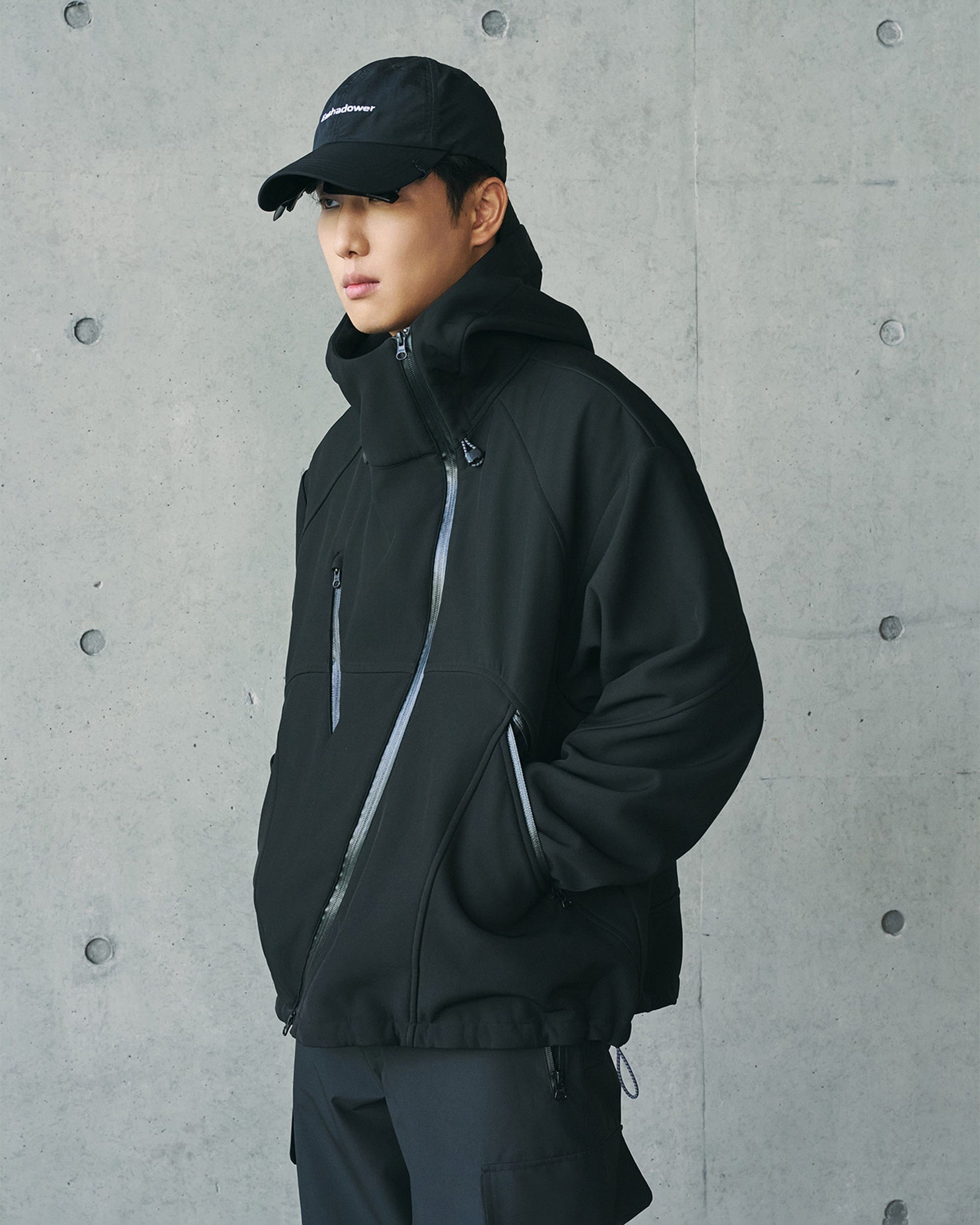 ENSHADOWER Deconstructed Asymmetrical Windbreaker, premium urban and streetwear designers apparel on PROJECTISR.com, ENSHADOWER