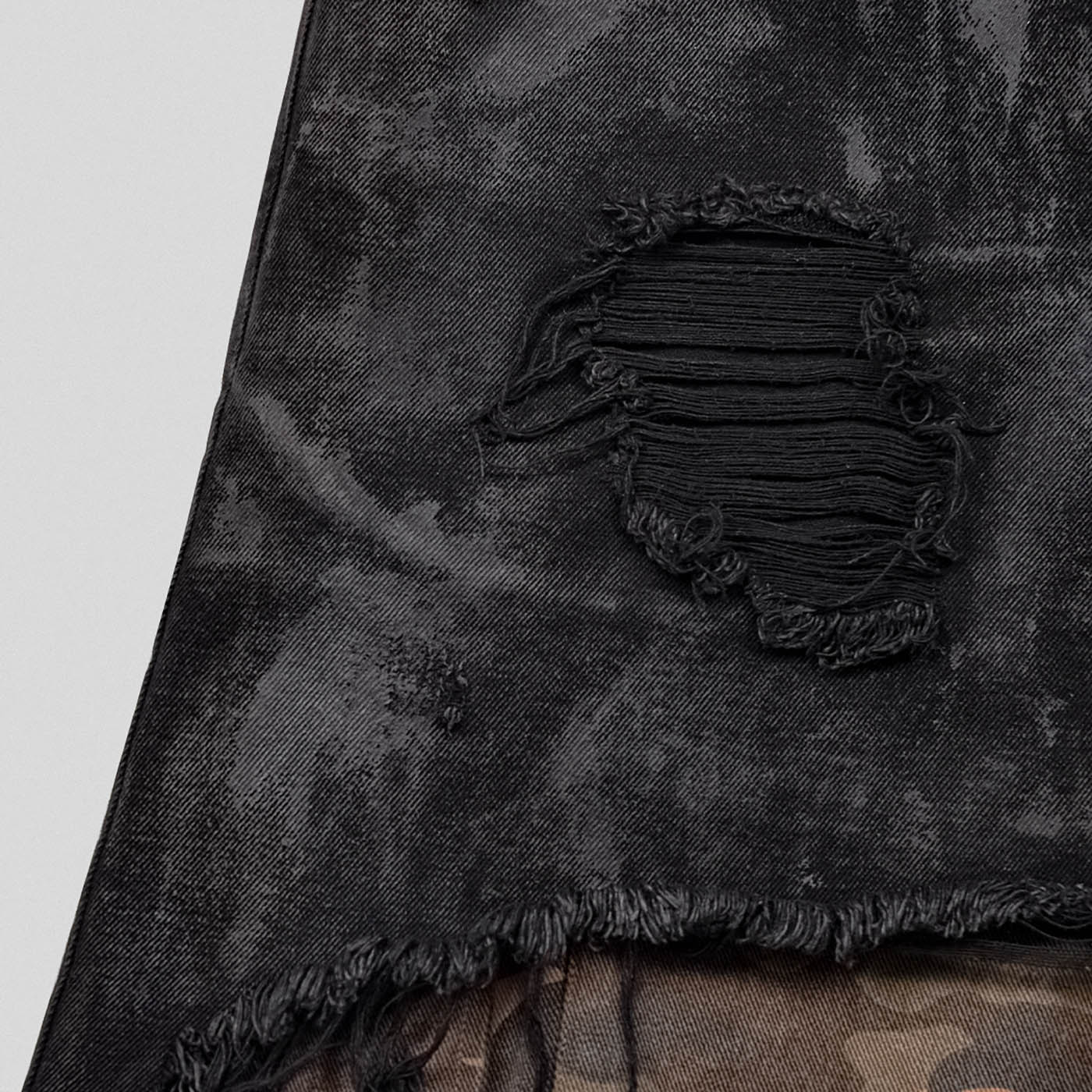UNDERWATER Double-Layered Ripped Camo Shorts Black, premium urban and streetwear designers apparel on PROJECTISR.com, UNDERWATER