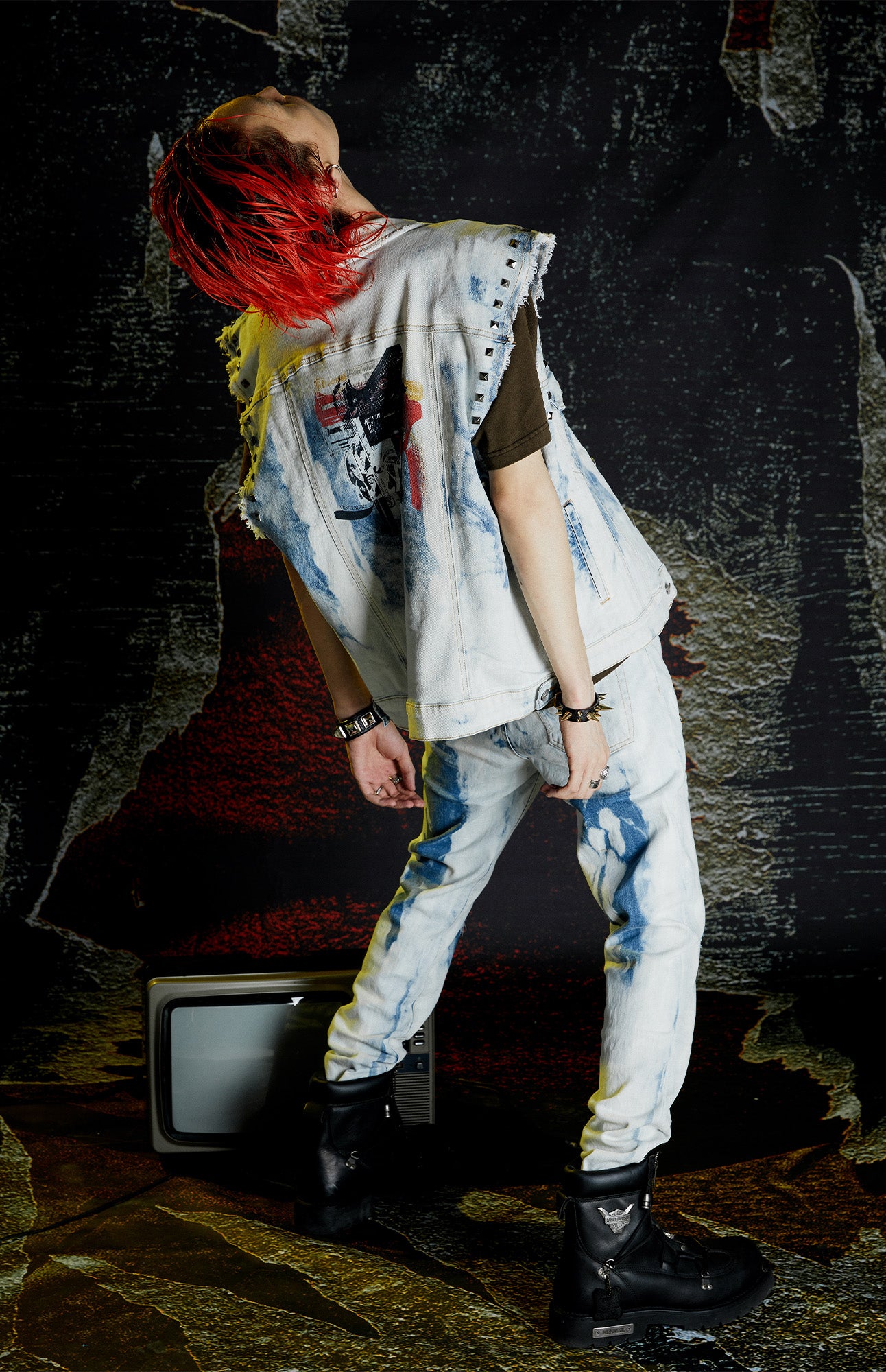 VENTUREK Distressed Washed Zippered Studded Slim Jeans, premium urban and streetwear designers apparel on PROJECTISR.com, VENTUREK