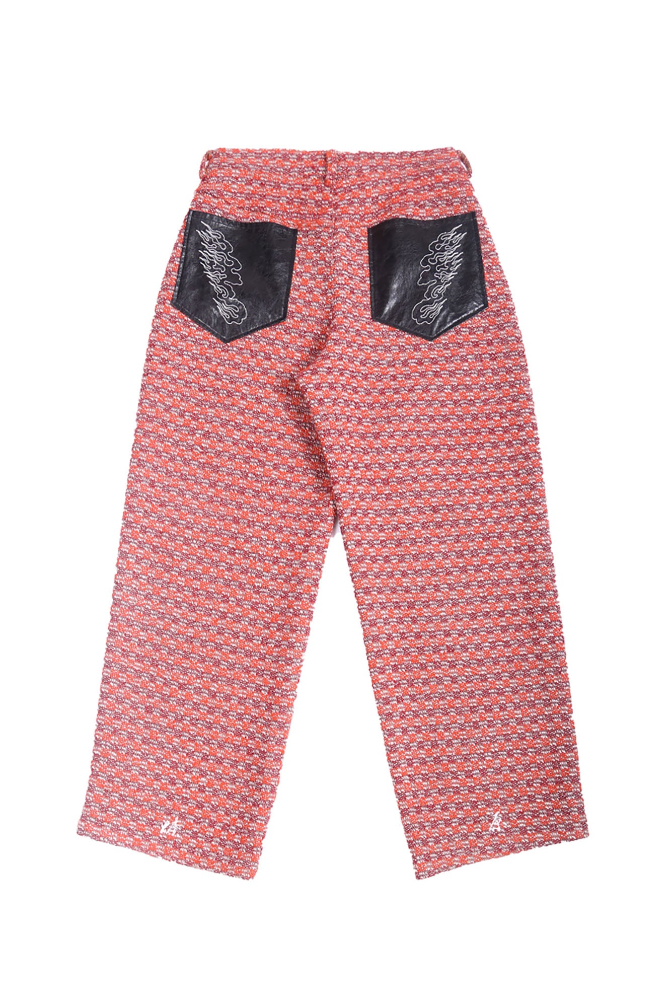 TRECLUB Tweed PU Pocket Straight-Leg Pants