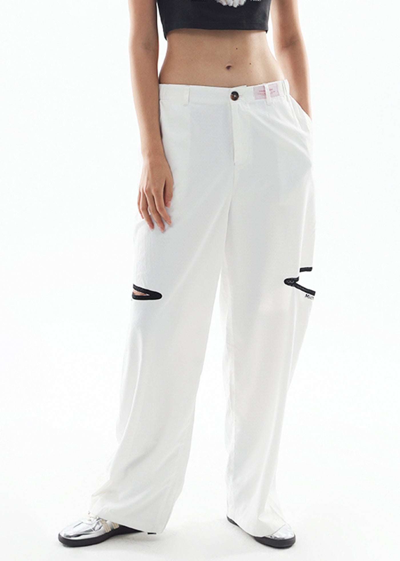 MIICHOUS Modern Cut-out Logo Pants, premium urban and streetwear designers apparel on PROJECTISR.com, Miichous