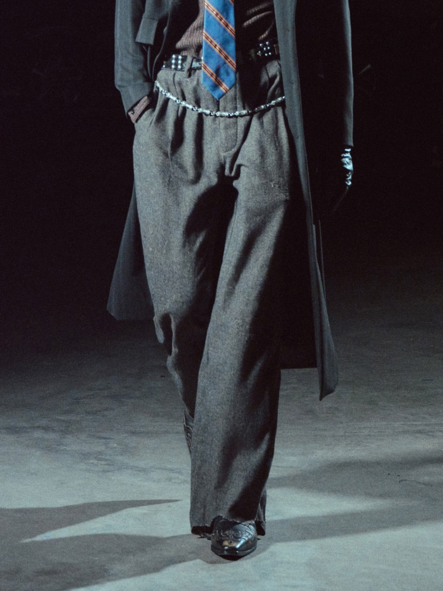 RICHILL Distressed-Hem Herringbone Trousers, premium urban and streetwear designers apparel on PROJECTISR.com, RICHILL