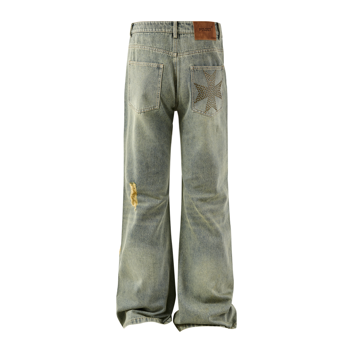 PASET Retro Washed Distressed Embroidered Jeans
