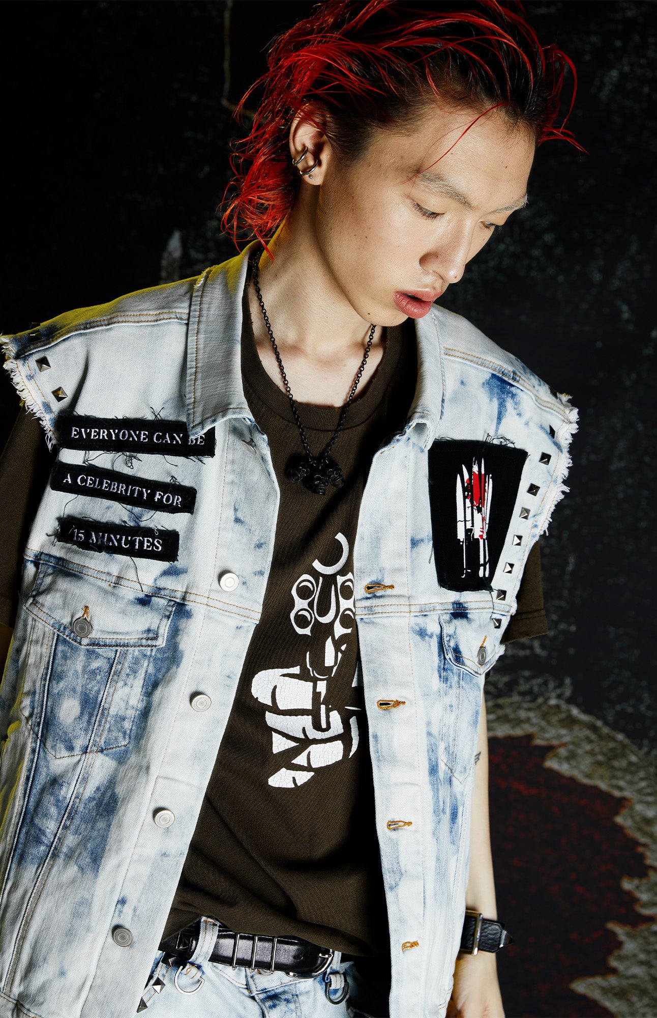 VENTUREK Distressed Washed Studded Patch Denim Vest, premium urban and streetwear designers apparel on PROJECTISR.com, VENTUREK