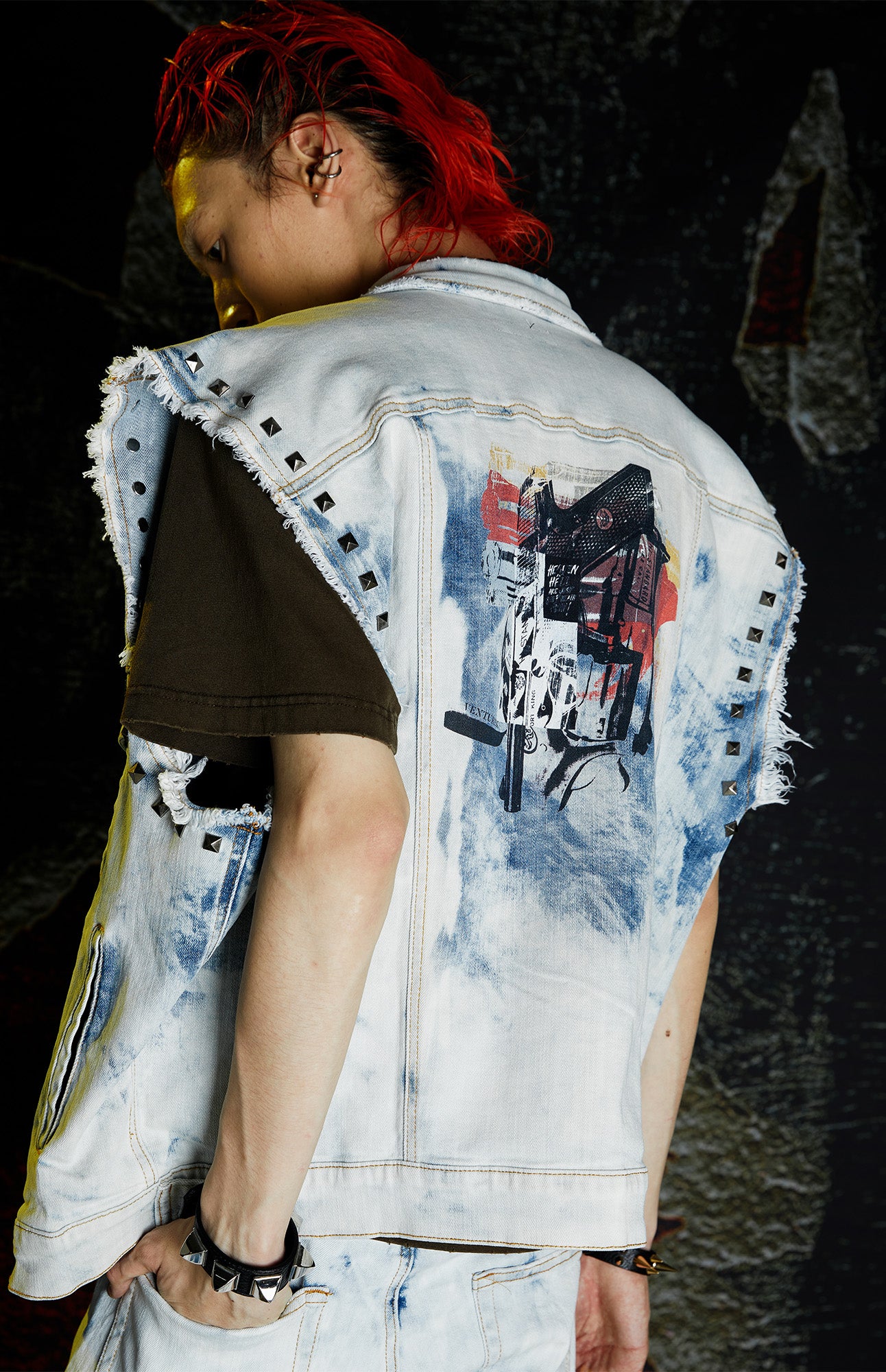 VENTUREK Distressed Washed Studded Patch Denim Vest, premium urban and streetwear designers apparel on PROJECTISR.com, VENTUREK