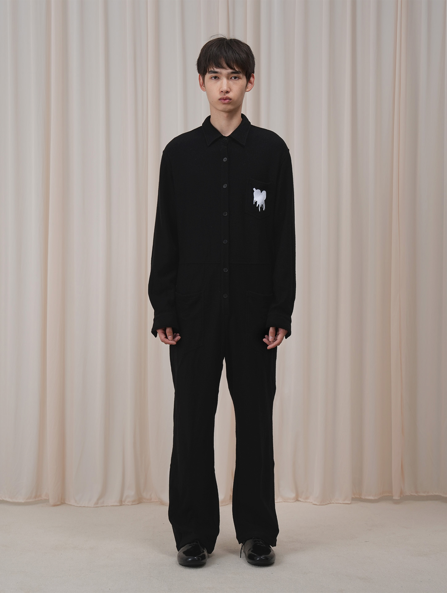 OUYANG WENJUN Wool Fluid-Heart Embroidered Jumpsuit