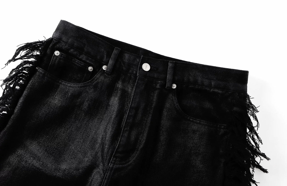 REBEL WAVE Frayed Raw Edge Flared Jeans
