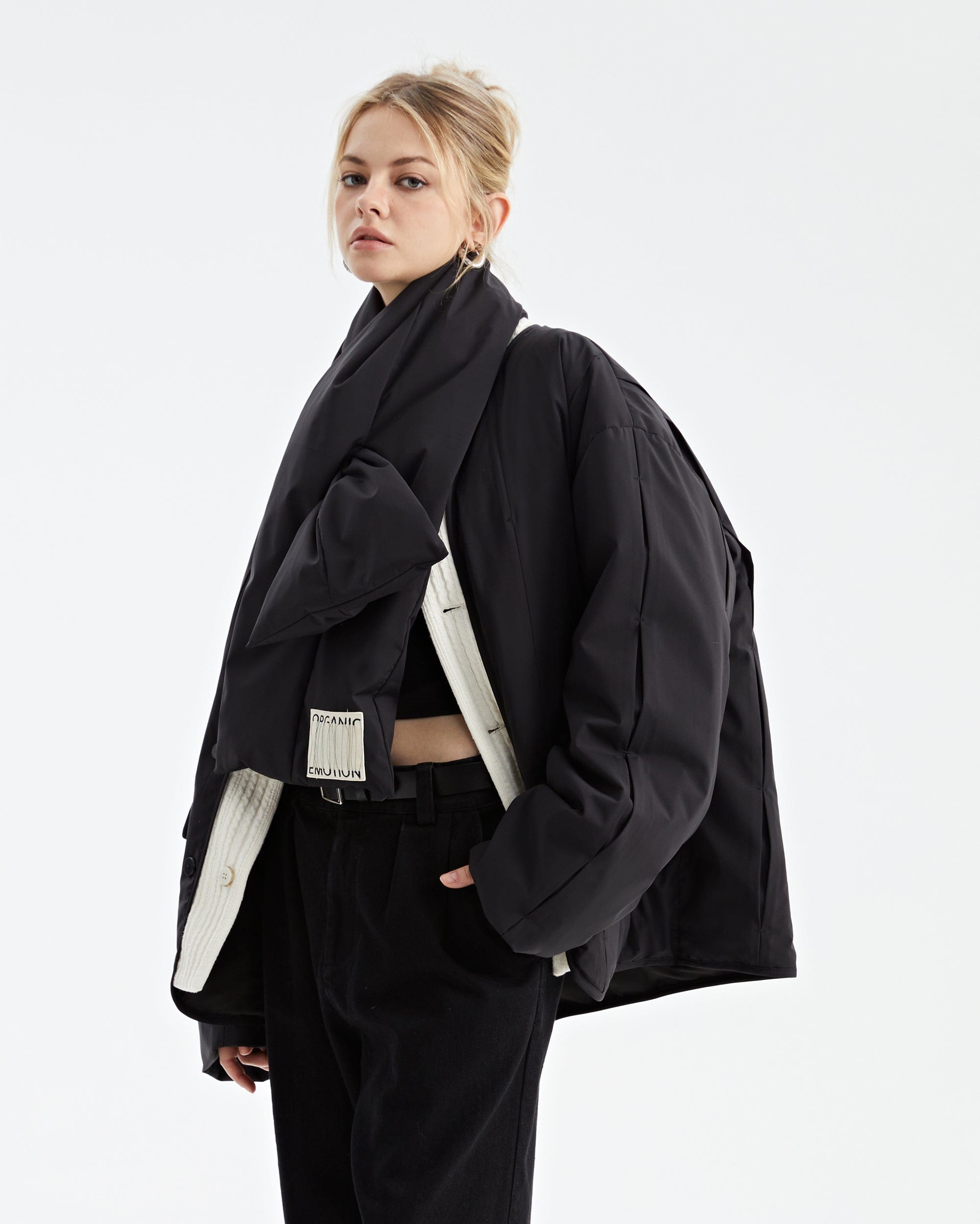 ORGANIC EMOTION Spliced Waterproof Duck Down Scarf Jacket, premium urban and streetwear designers apparel on PROJECTISR.com, ORGANIC EMOTION
