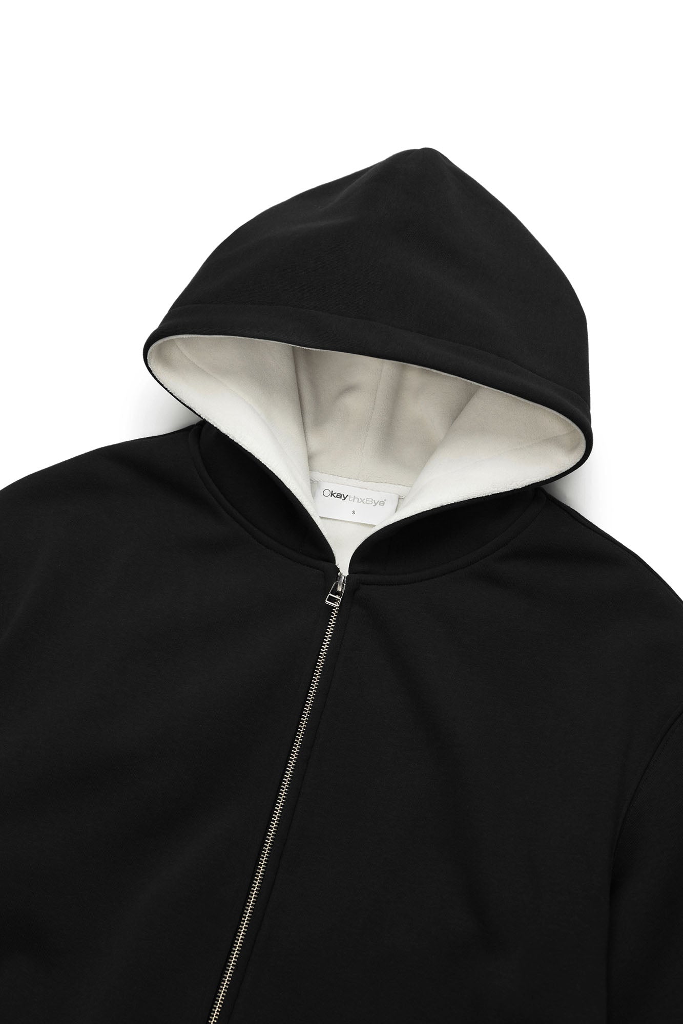 OKAYTHXBYE Essential Sherpa-Lined Boxy Zip Hoodie