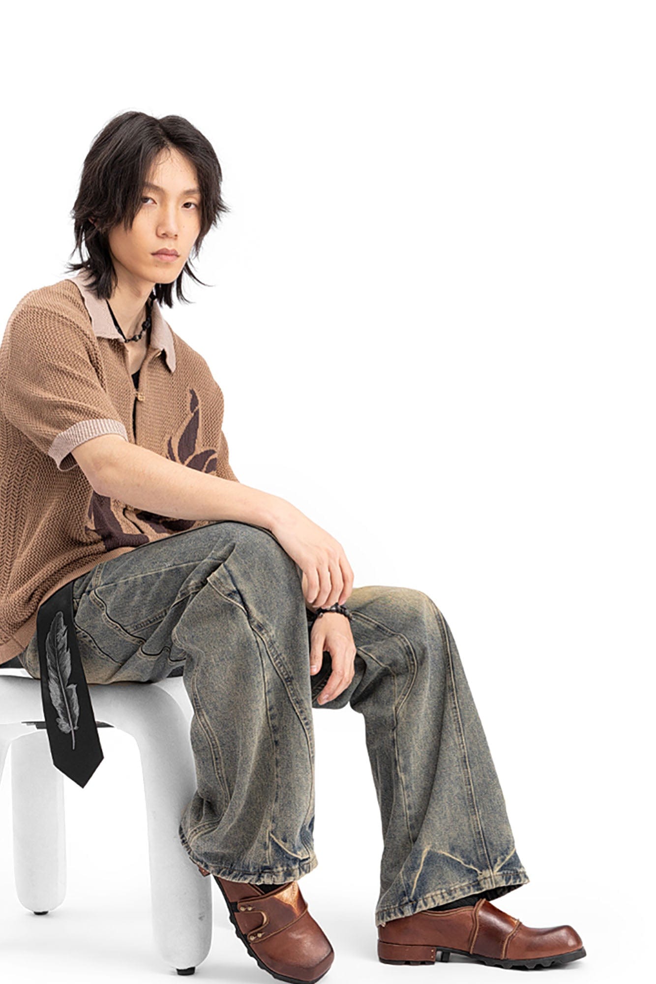 REWRITE Leaf Cowhide Velcro Loafers Brown, premium urban and streetwear designers apparel on PROJECTISR.com, REWRITE