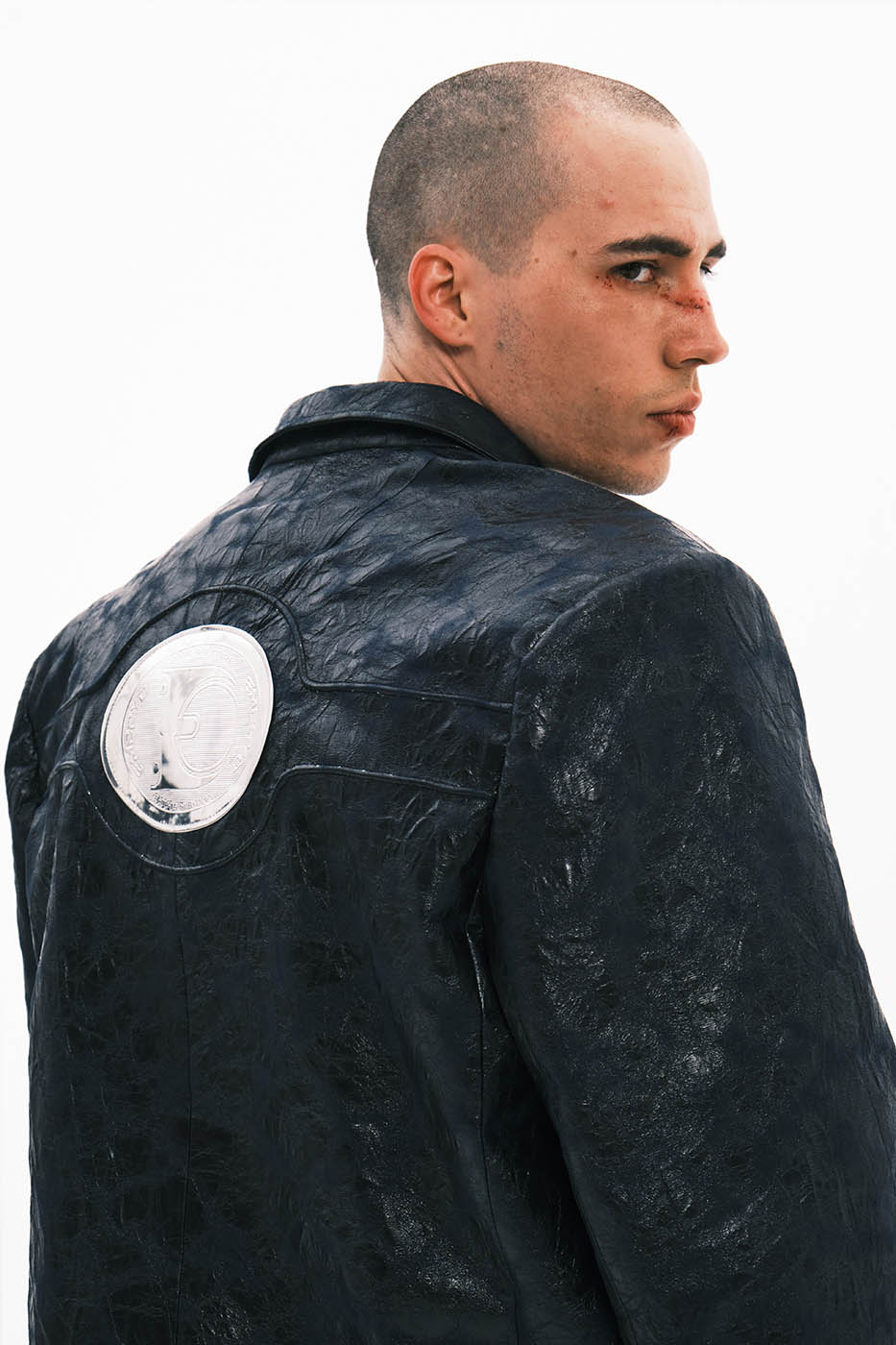 EMBRYO Crinkled Textured Faux Leather Blazer, premium urban and streetwear designers apparel on PROJECTISR.com, EMBRYO