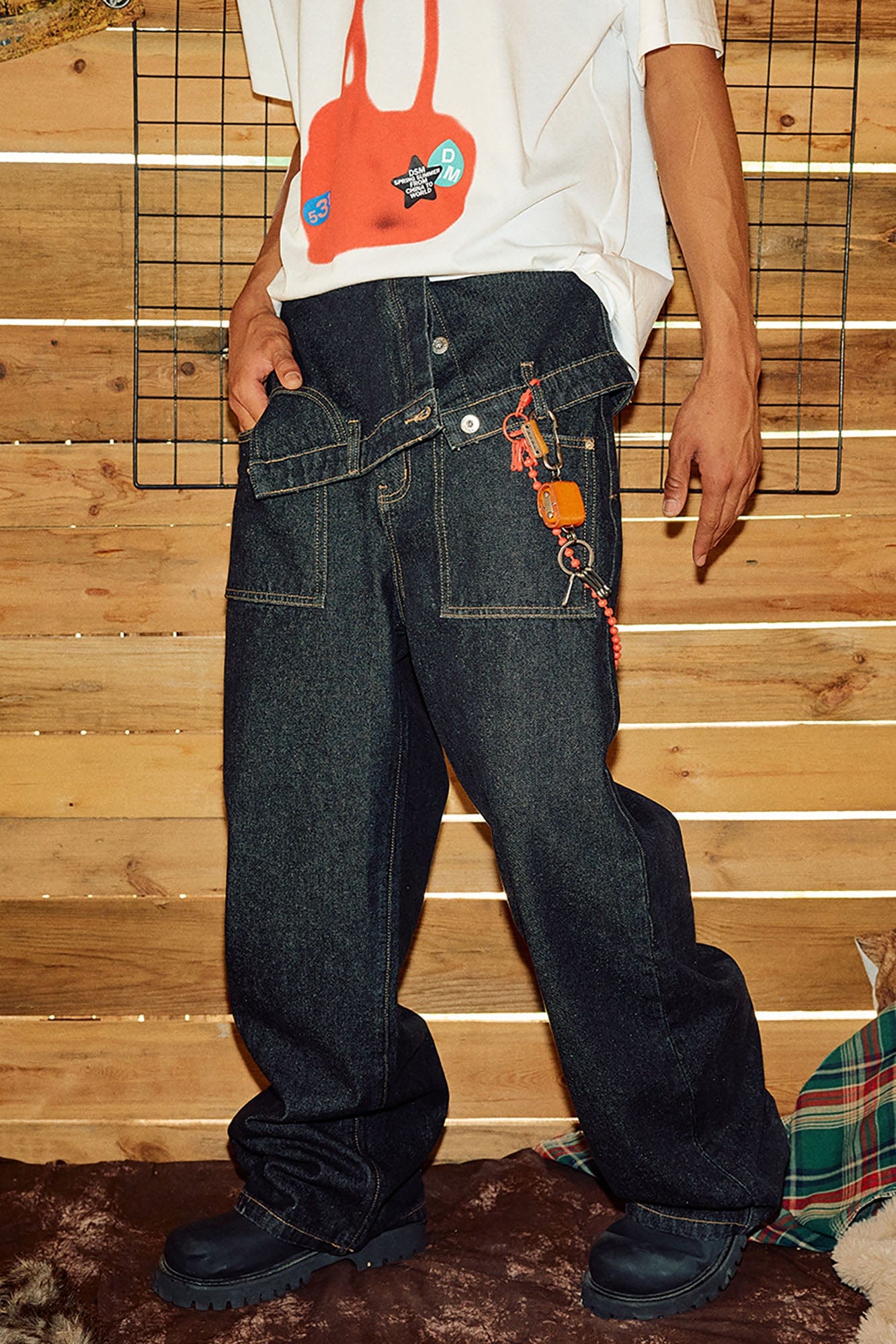 DONSMOKE Inverted Asymmetrical Waistband Raw Jeans, premium urban and streetwear designers apparel on PROJECTISR.com, DONSMOKE