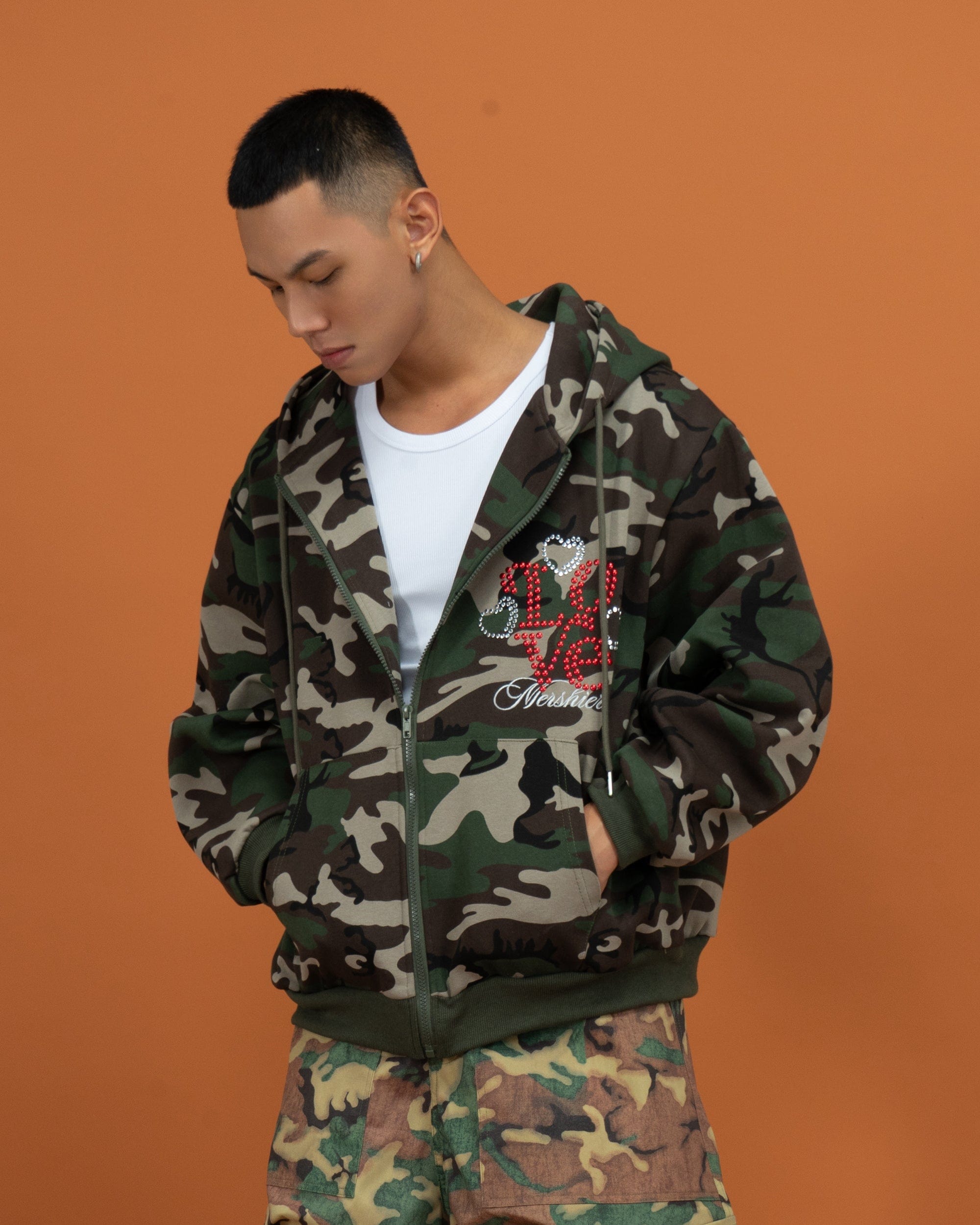 CLP Camo Studded Zip-Up Hoodie, premium urban and streetwear designers apparel on PROJECTISR.com, CLP
