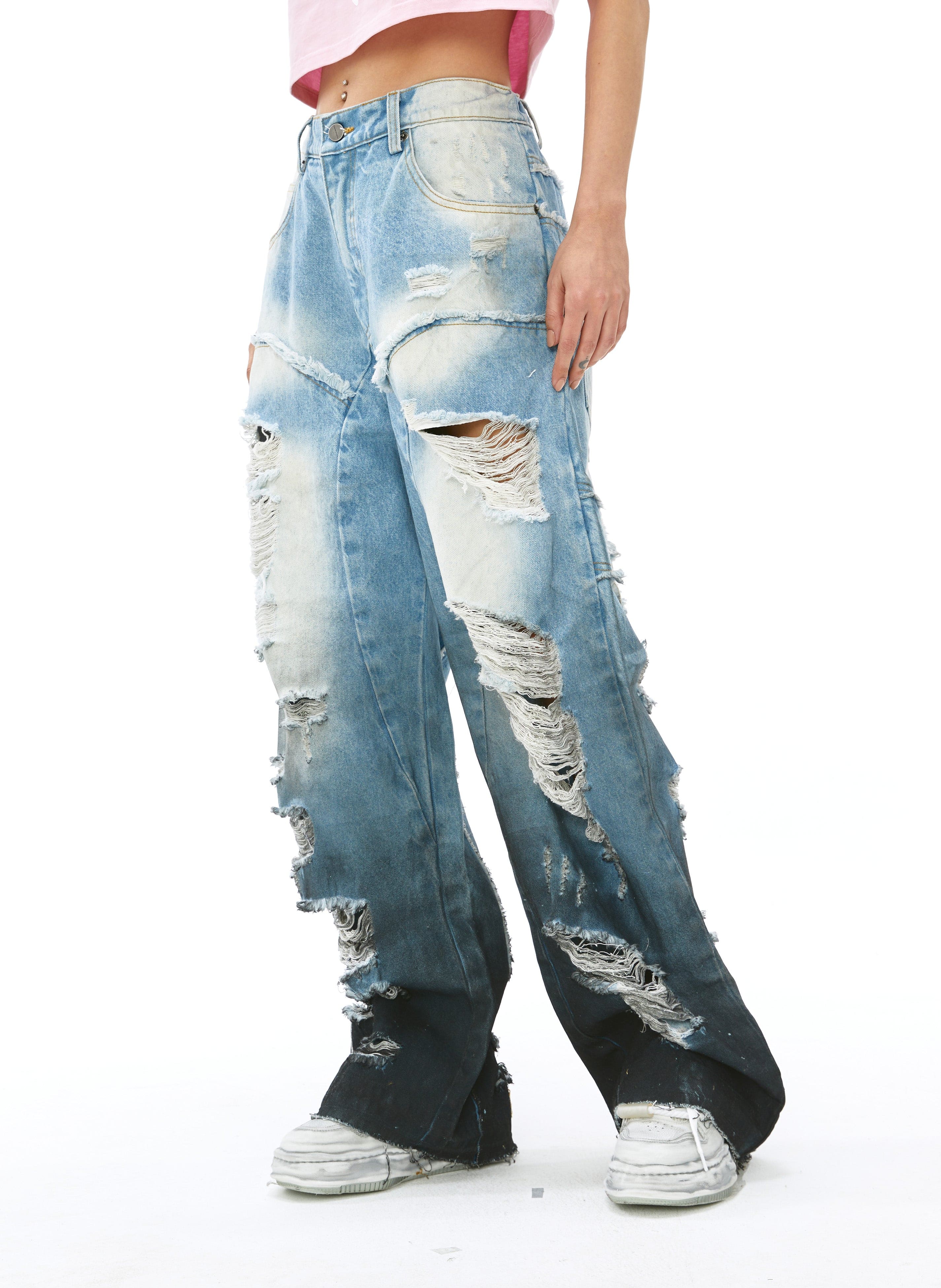 VANN VALRENCE Distressed Gradient Wash Structural Ripped Jeans, premium urban and streetwear designers apparel on PROJECTISR.com, VANN VALRENCE