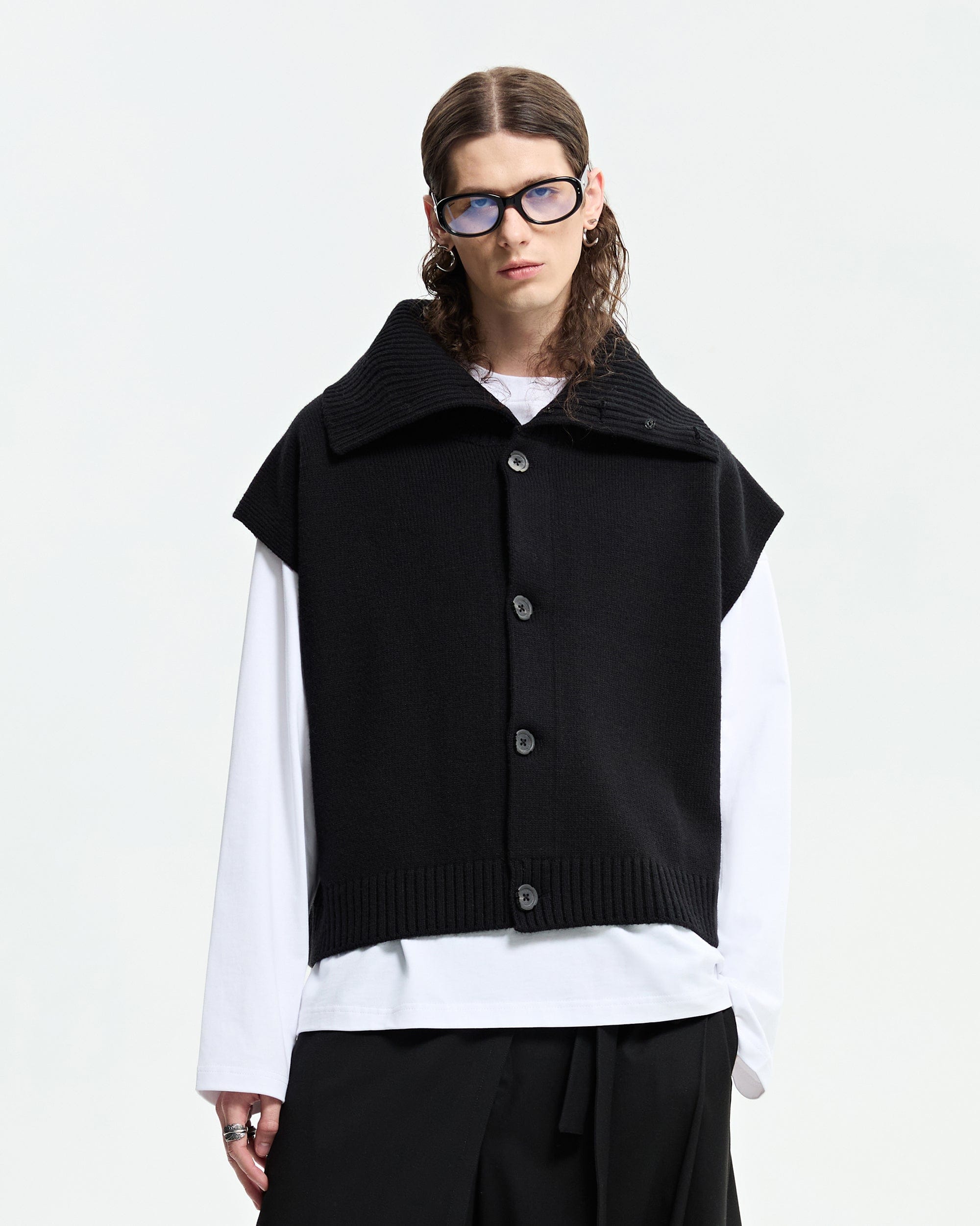 ORGANIC EMOTION Classic Knitted High Collar Button Vest, premium urban and streetwear designers apparel on PROJECTISR.com, ORGANIC EMOTION