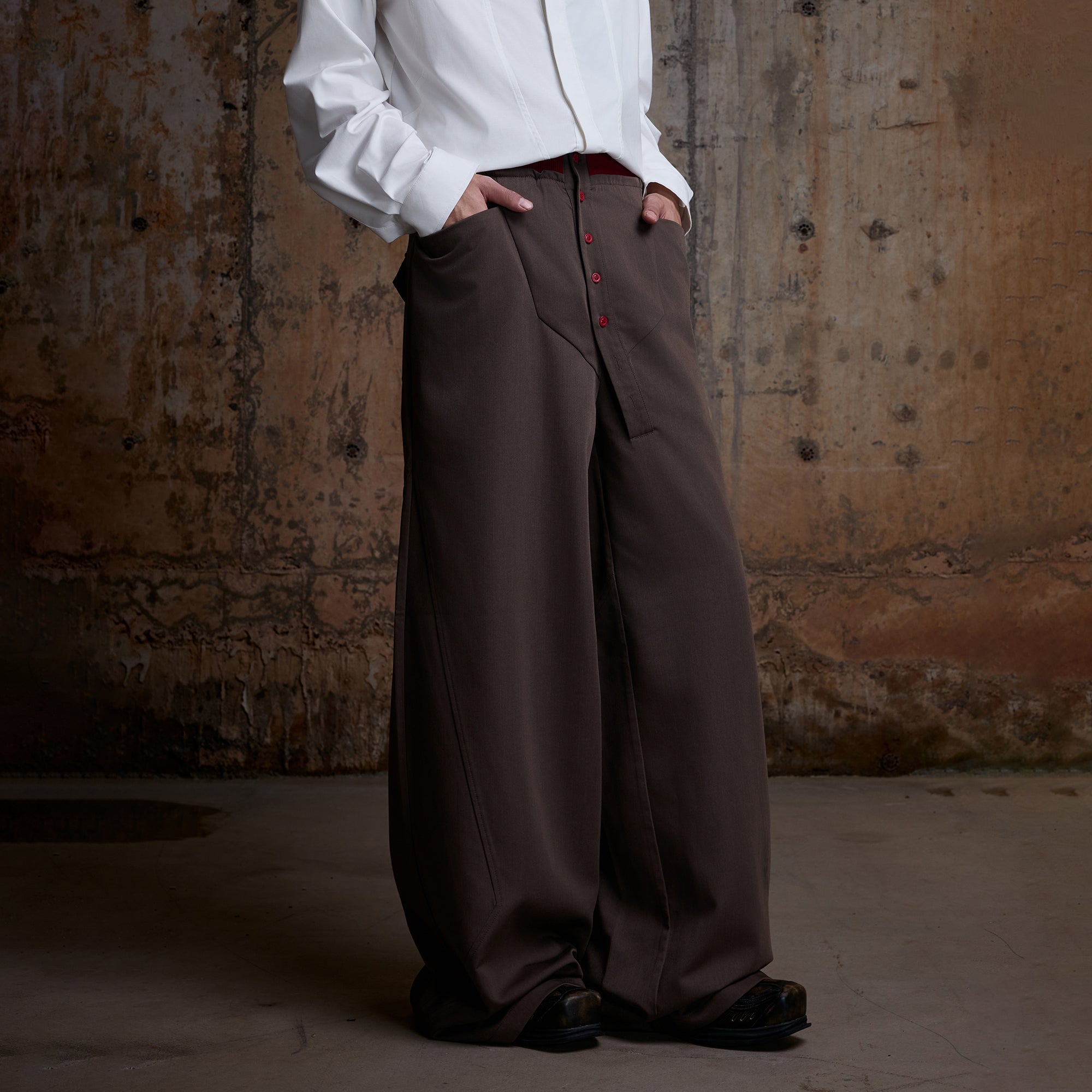 2000RSK Spliced Structured Wool-Blend Button Trousers