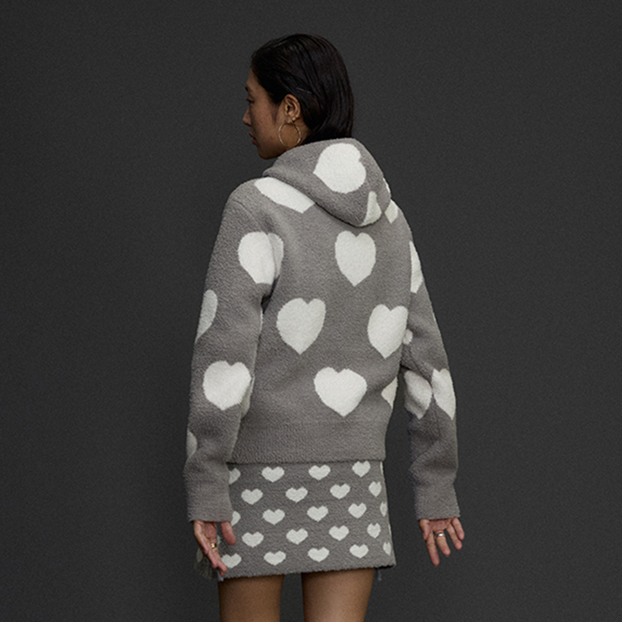 NIANJIUYIKOUER Fuzzy Heart Jacquard Zip-Up Hoodie Cardigan, premium urban and streetwear designers apparel on PROJECTISR.com, NIANJIUYIKOUER