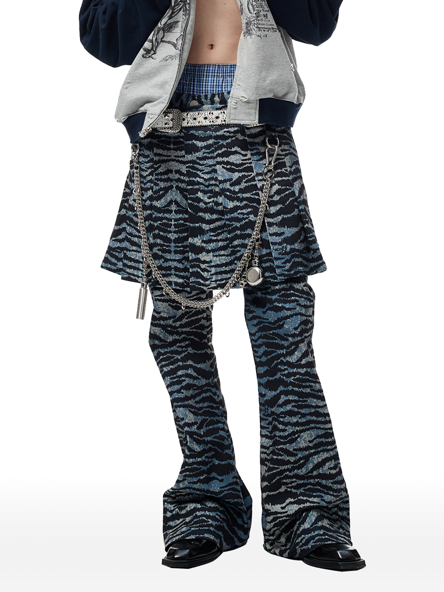 CYCYCY Punk Tiger-Stripe Detachable Pleated Flared Pants