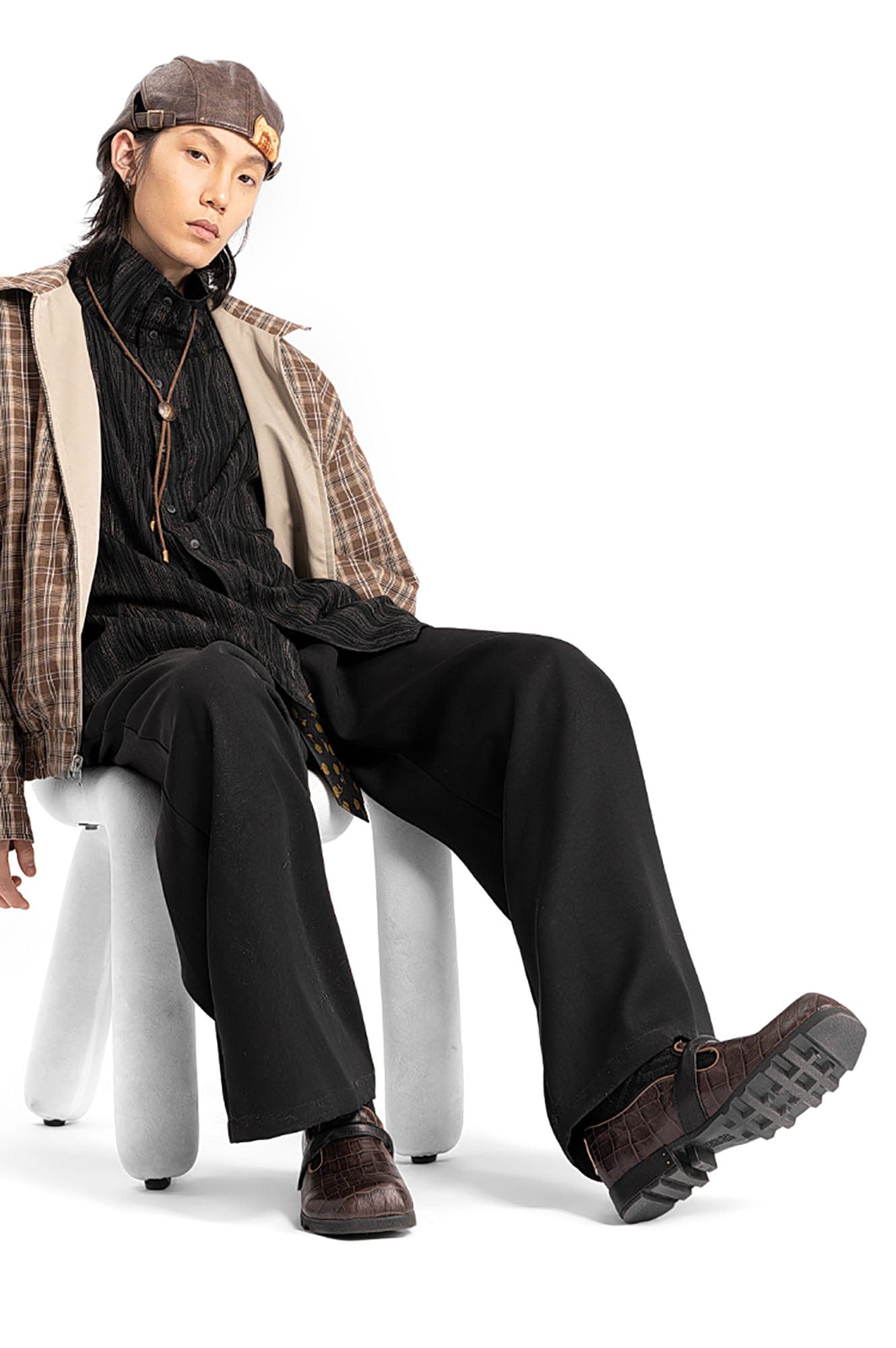 REWRITE Croc-Embossed Strap Loafers Brown, premium urban and streetwear designers apparel on PROJECTISR.com, REWRITE