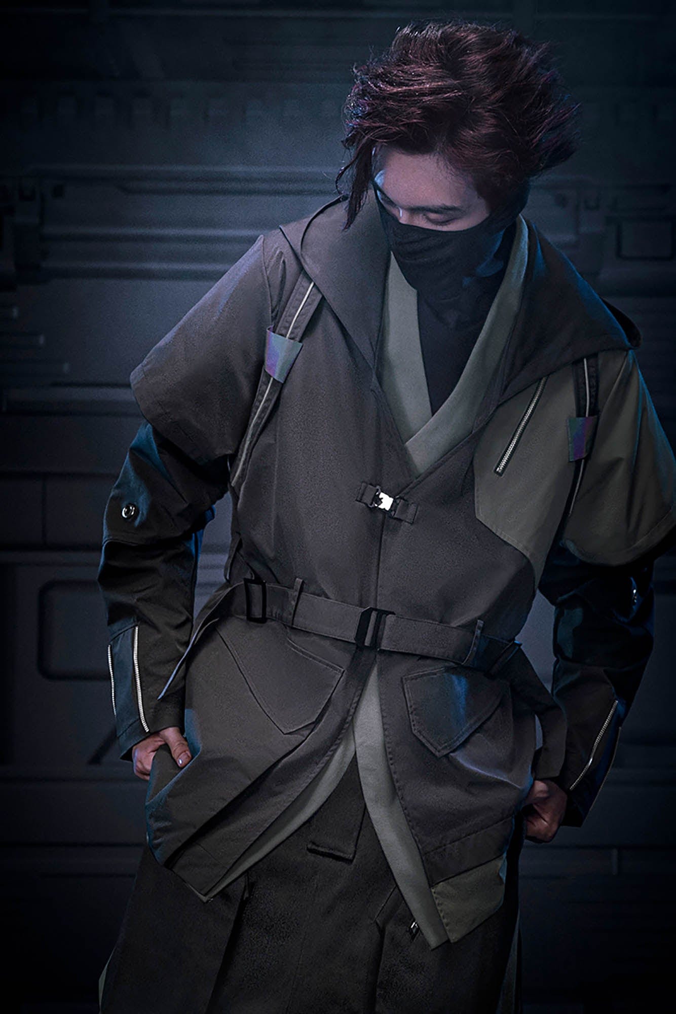 XIPHEVIL Layered Wrap-Front Hooded Trench Coat, premium urban and streetwear designers apparel on PROJECTISR.com, XIPHEVIL
