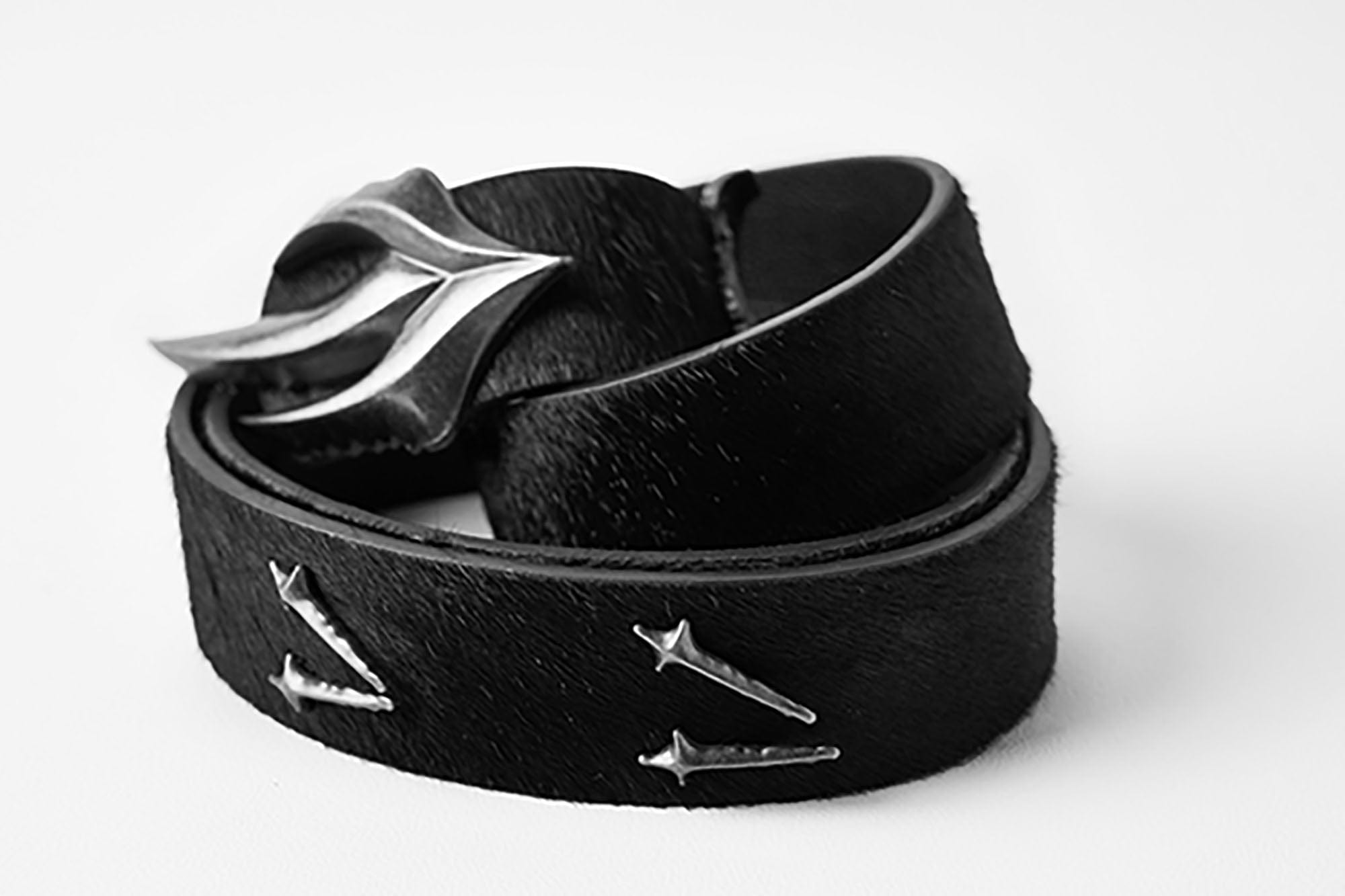 FLYERRER Gothic Buckle Cross-Star Hair-on Leather Belt