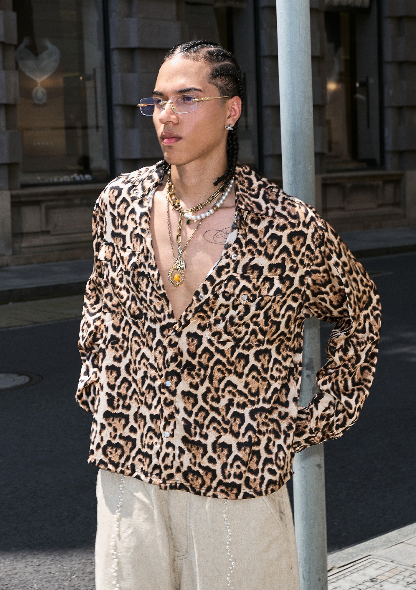 STEEPC Leopard Pearl Embellished Boxy Shirt, premium urban and streetwear designers apparel on PROJECTISR.com, STEEPC