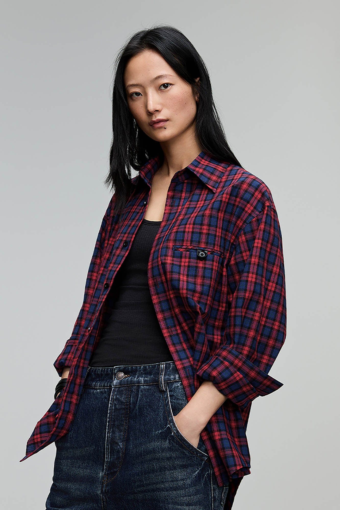 OPICLOTH Plaid Oversized Button-Up Shirt, premium urban and streetwear designers apparel on PROJECTISR.com, OPICLOTH