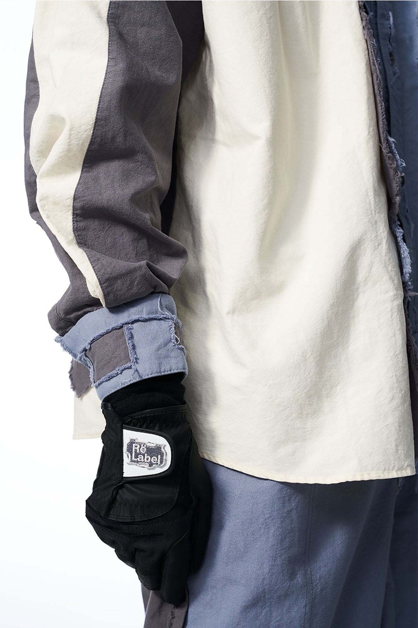 RELABEL Deconstructed Paneled Raw-Edge Frayed Shirt, premium urban and streetwear designers apparel on PROJECTISR.com, RELABEL
