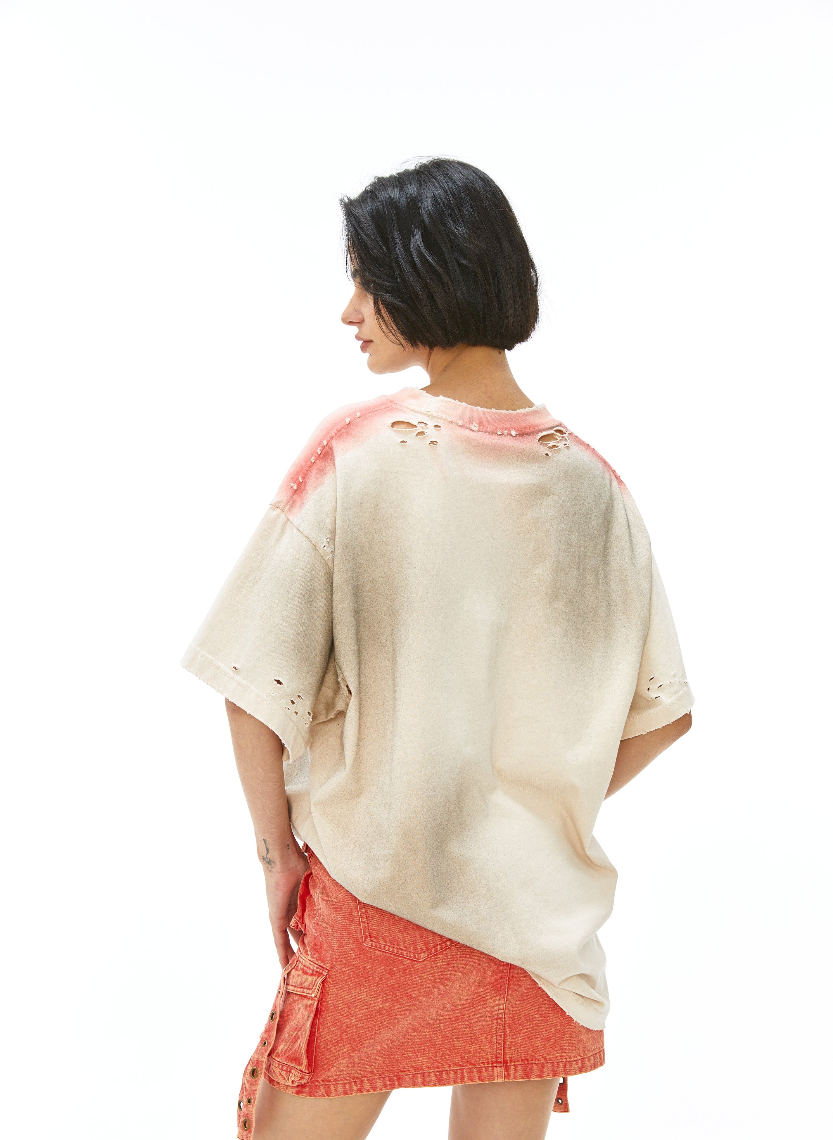 VANN VALRENCE Distressed Washed Spray Faded LOGO T-Shirt