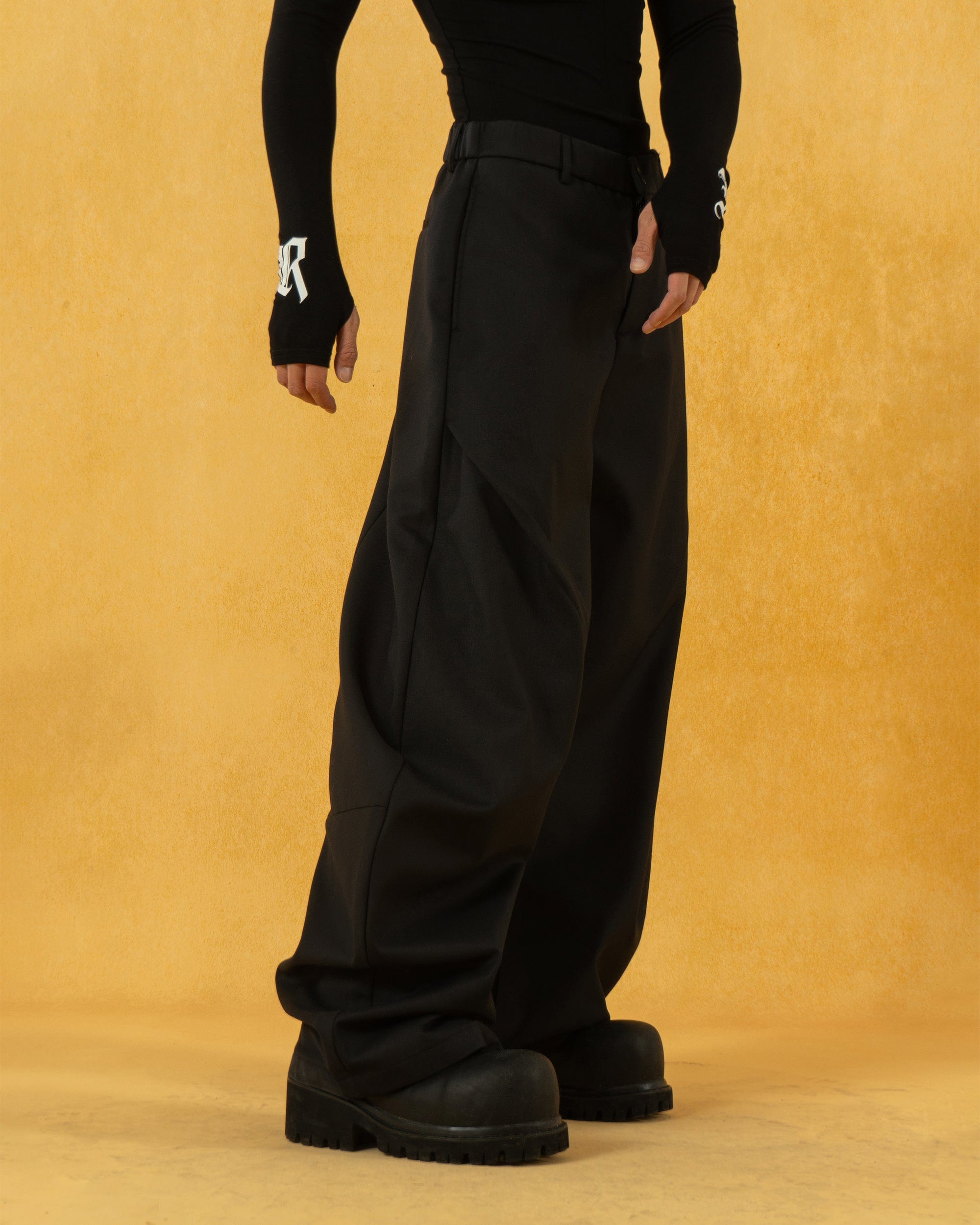 CLP Curved Crinkled Floor-Length Trousers, premium urban and streetwear designers apparel on PROJECTISR.com, CLP