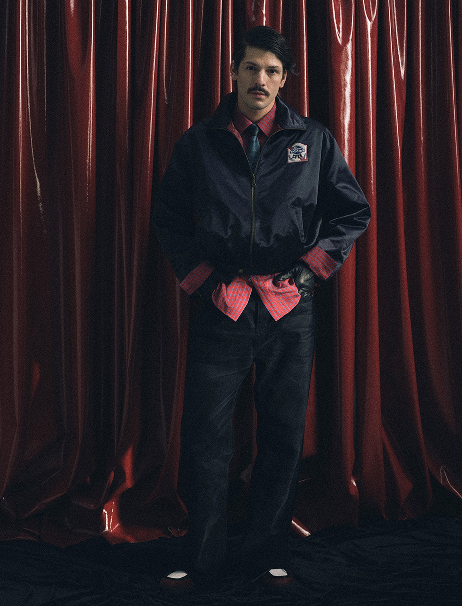 TRECLUB Retro Satin Badge-Patch Blouson, premium urban and streetwear designers apparel on PROJECTISR.com, TRECLUB