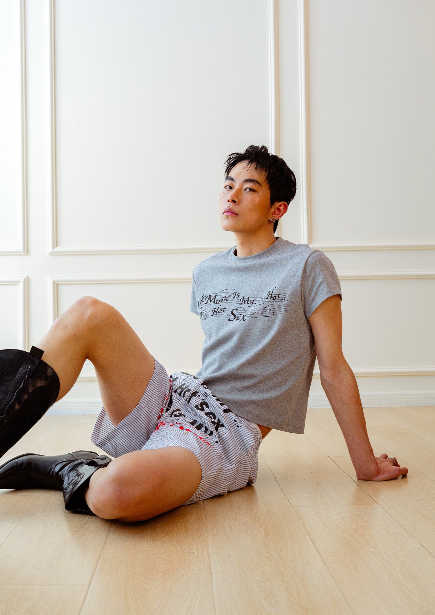 KADAKADA Stripe Slogan Graphic Lounge Shorts, premium urban and streetwear designers apparel on PROJECTISR.com, KADAKADA