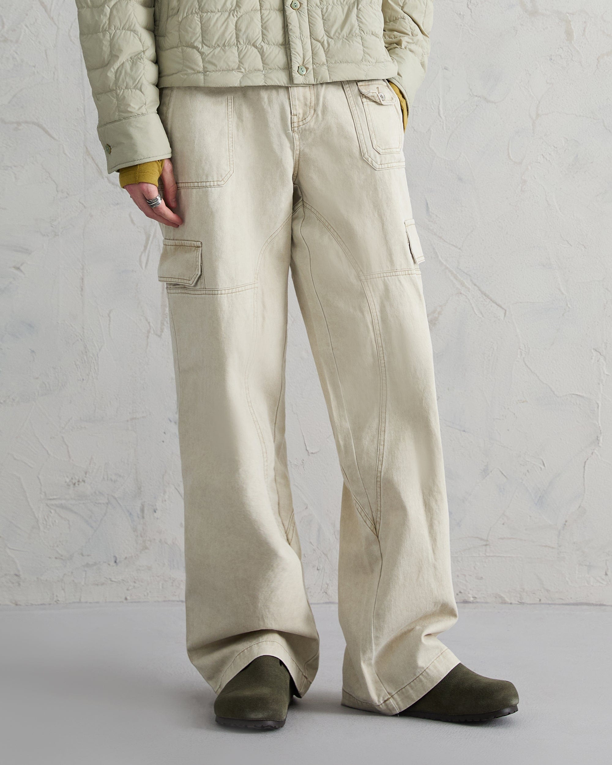 ORGANIC EMOTION Deconstructed Layered-pocket Button Pants, premium urban and streetwear designers apparel on PROJECTISR.com, ORGANIC EMOTION