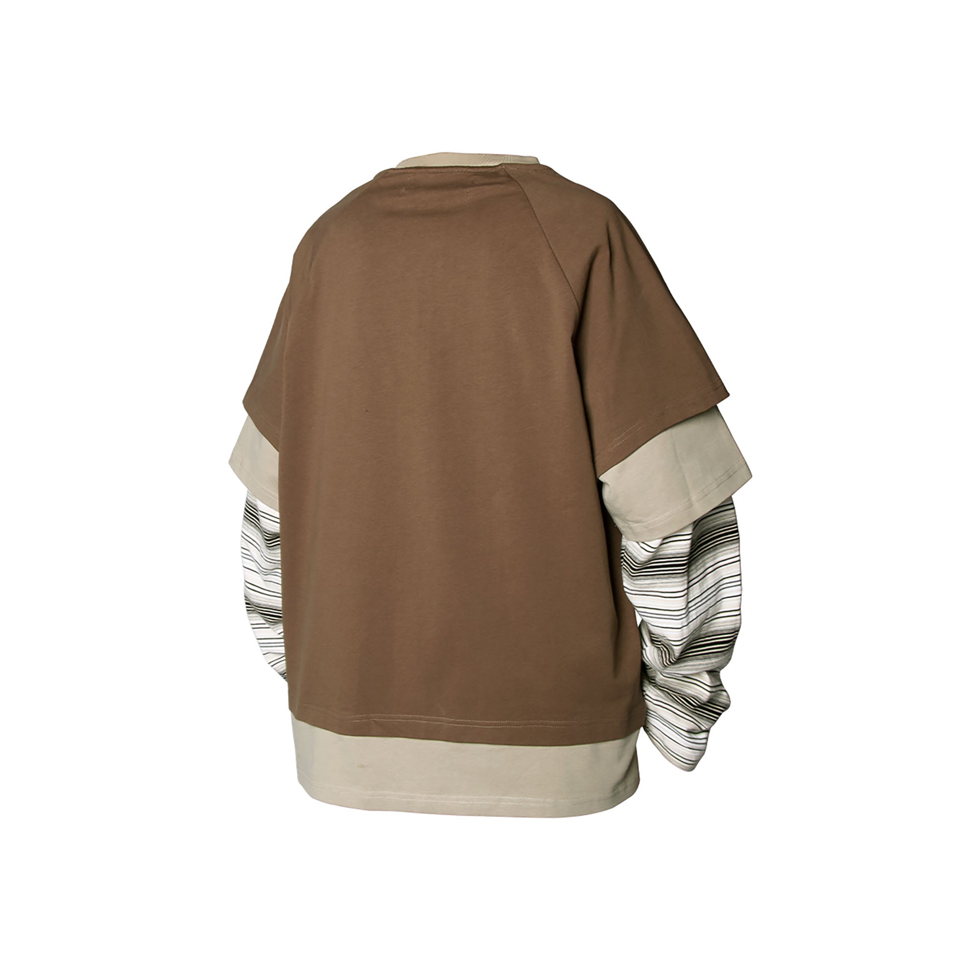 RELABEL Layered Stripe-Sleeve Lace-Up Sweatshirt Brown, premium urban and streetwear designers apparel on PROJECTISR.com, RELABEL