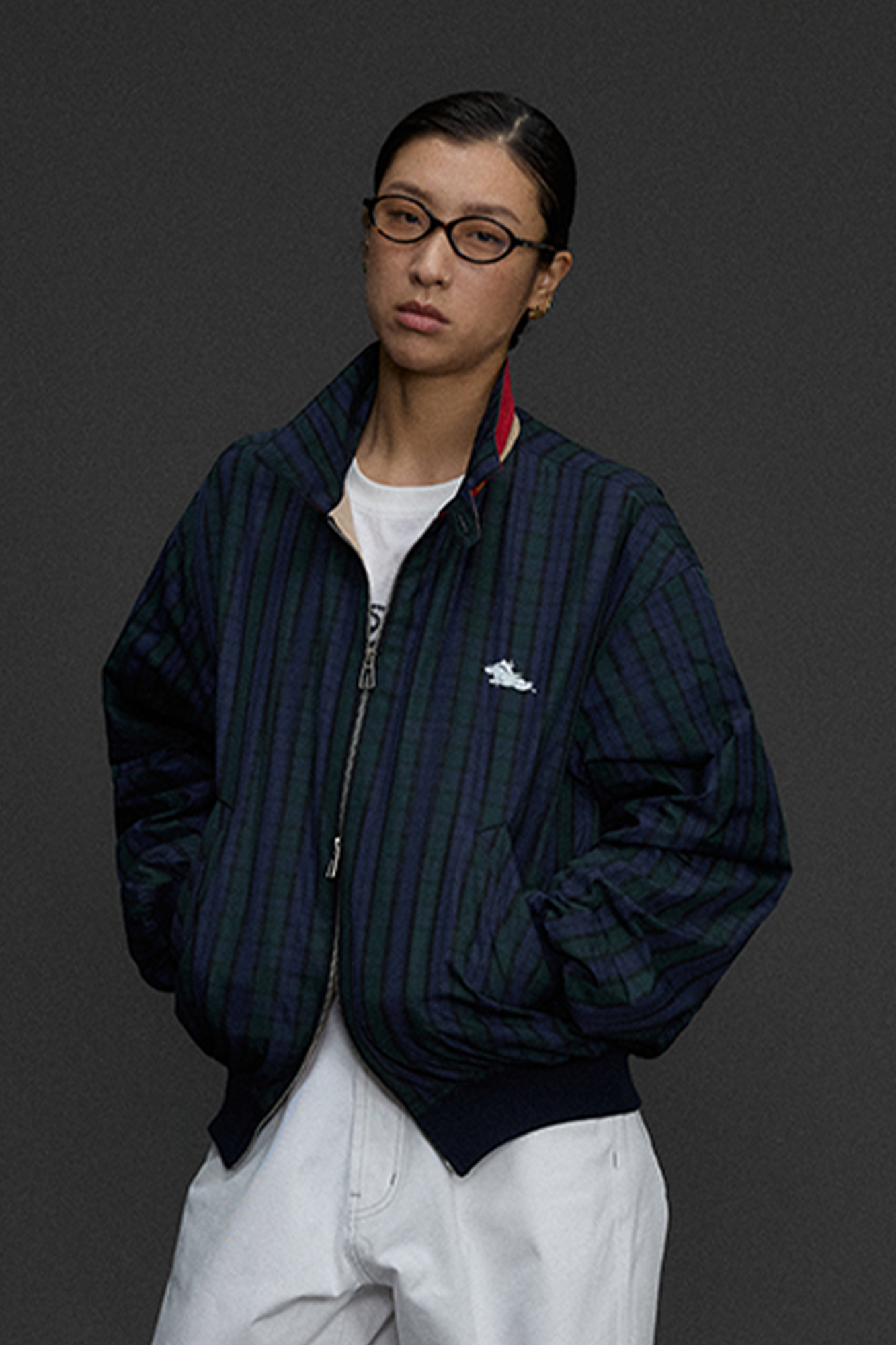 NIANJIUYIKOUER Deer Graphic Plaid Harrington Jacket, premium urban and streetwear designers apparel on PROJECTISR.com, NIANJIUYIKOUER