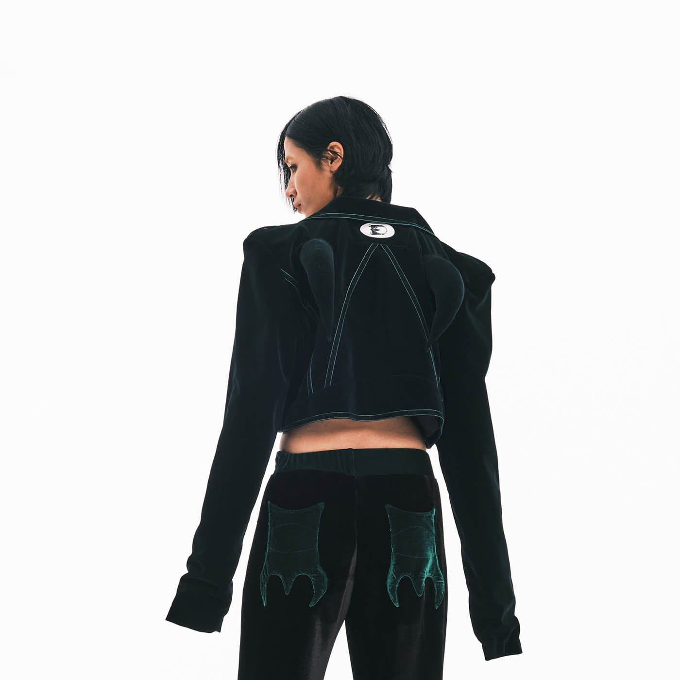 EMBRYO Devil Horned Velvet Cropped Jacket, premium urban and streetwear designers apparel on PROJECTISR.com, EMBRYO