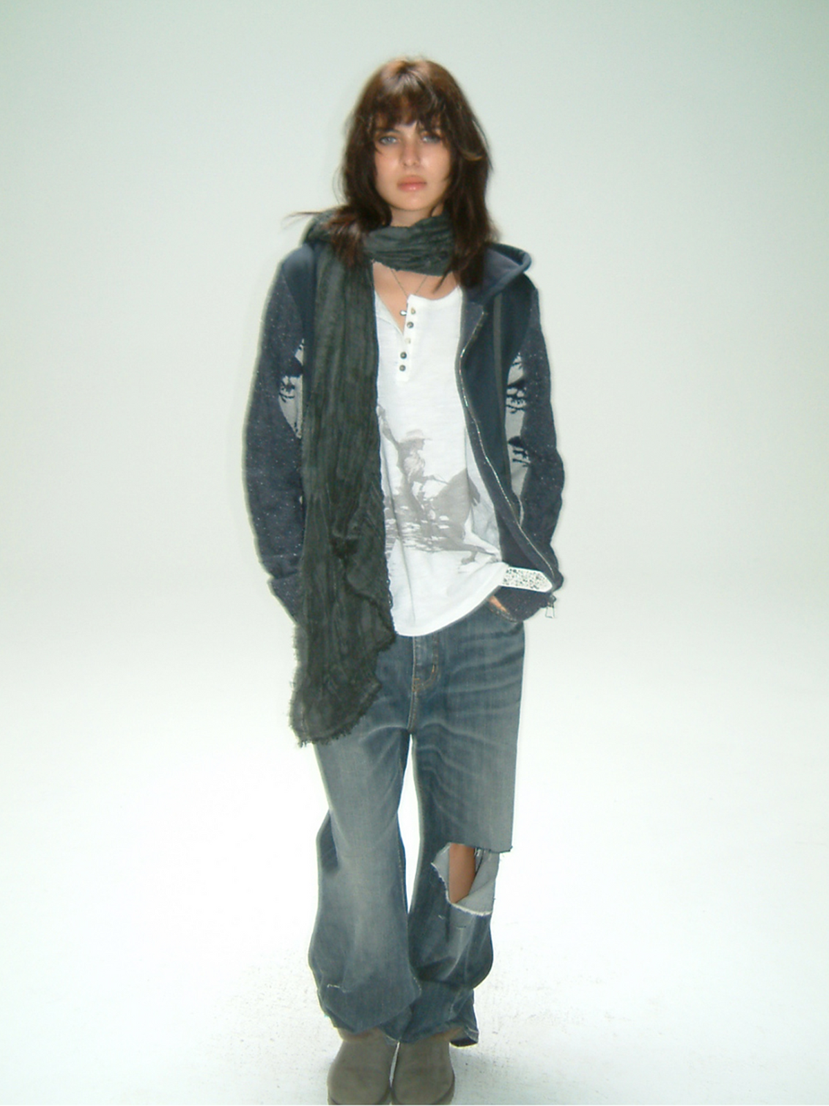 TRECLUB Skull Graphic Spliced Zip-Up Knit Hoodie
