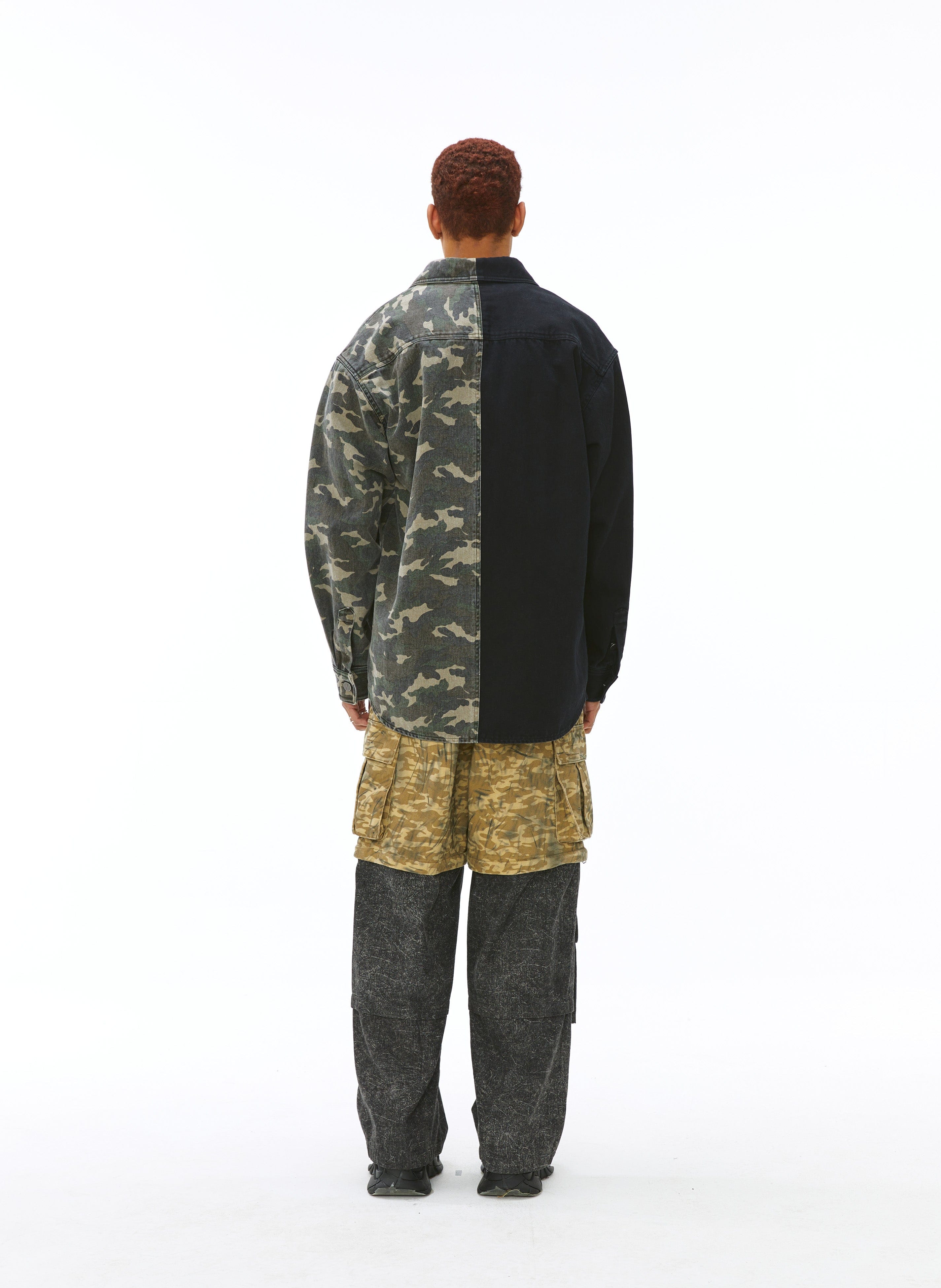 VANN VALRENCE Paneled Camo Denim Shirt