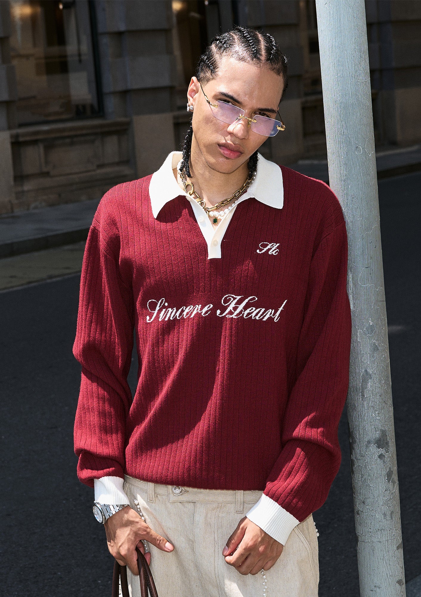 STEEPC Contrast Collar Polo Sweater, premium urban and streetwear designers apparel on PROJECTISR.com, STEEPC