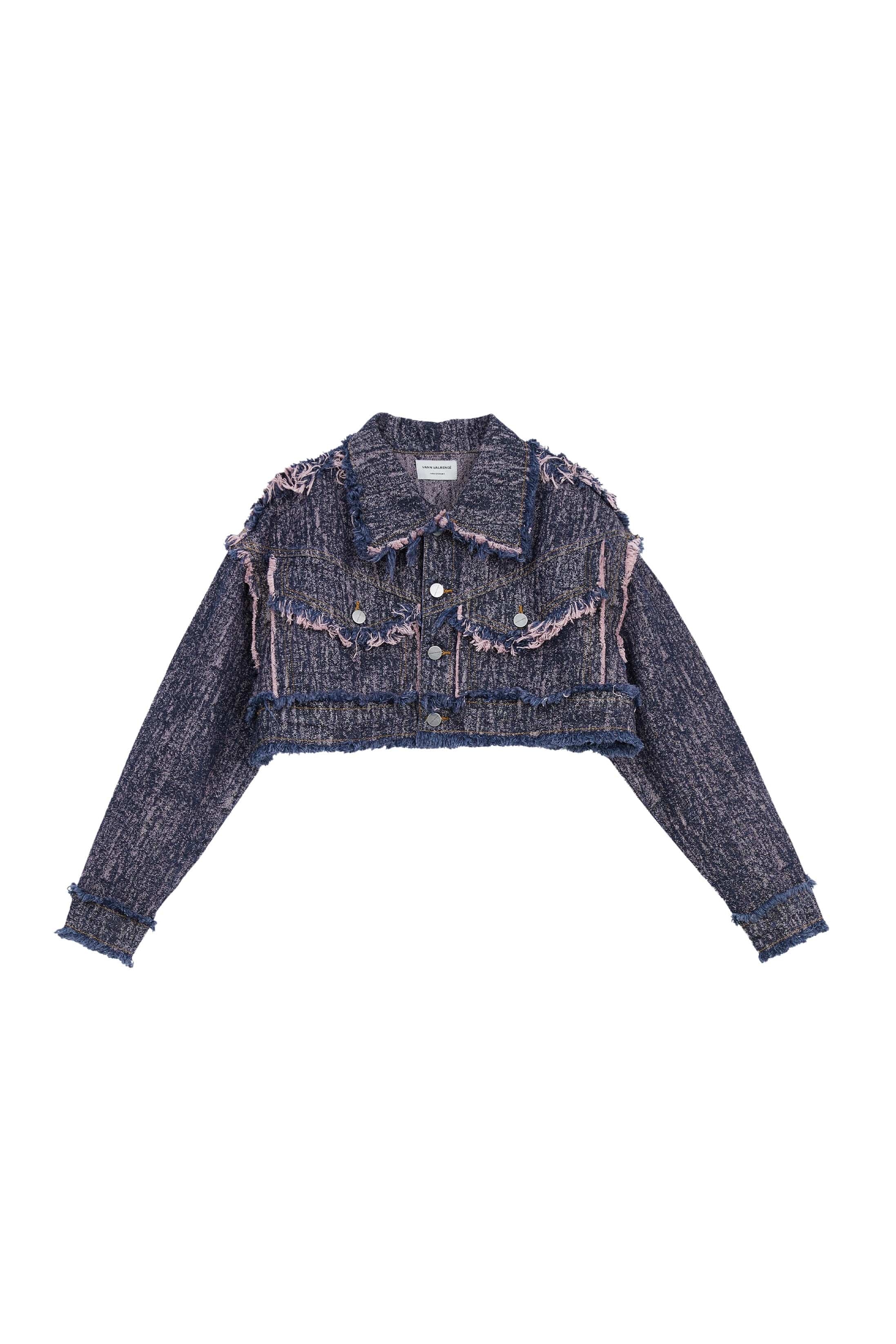 VANN VALRENCE Distressed Frayed Cropped Denim Jacket