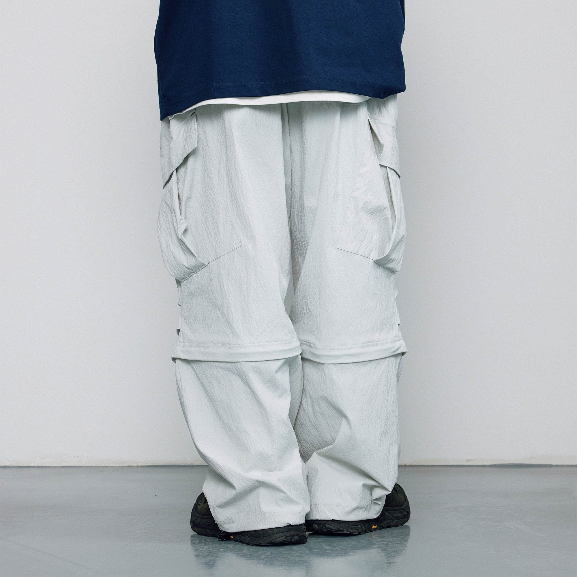 BANANA CLUB Crinkled Multi-Pocket Detachable Cargo Pants, premium urban and streetwear designers apparel on PROJECTISR.com, BANANA CLUB