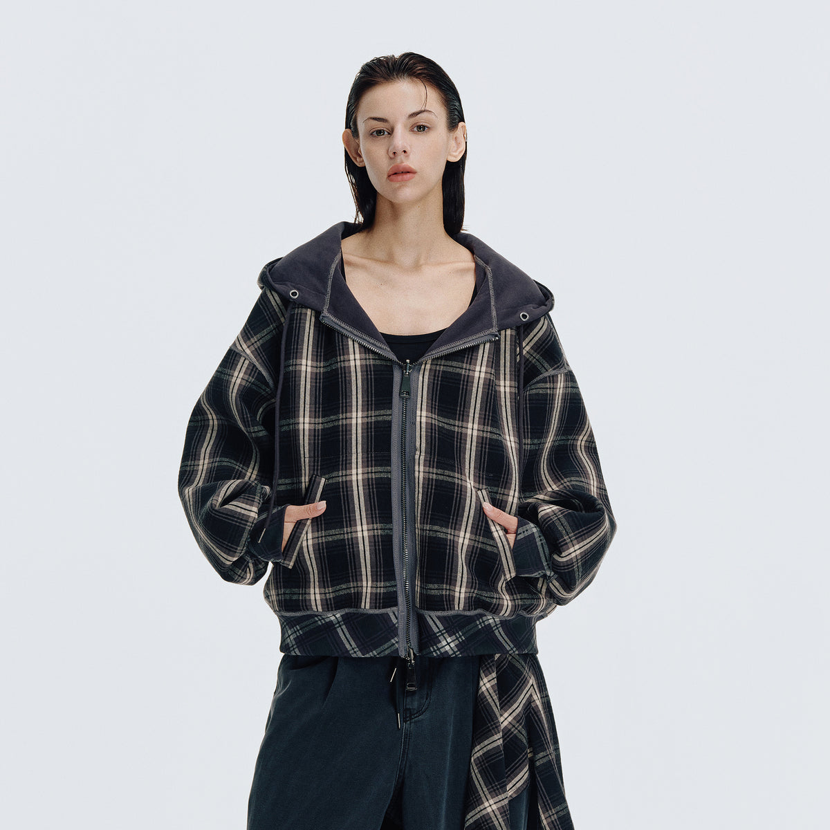 HAHAHA STUDIOS Plaid Reversible Hooded Jacket