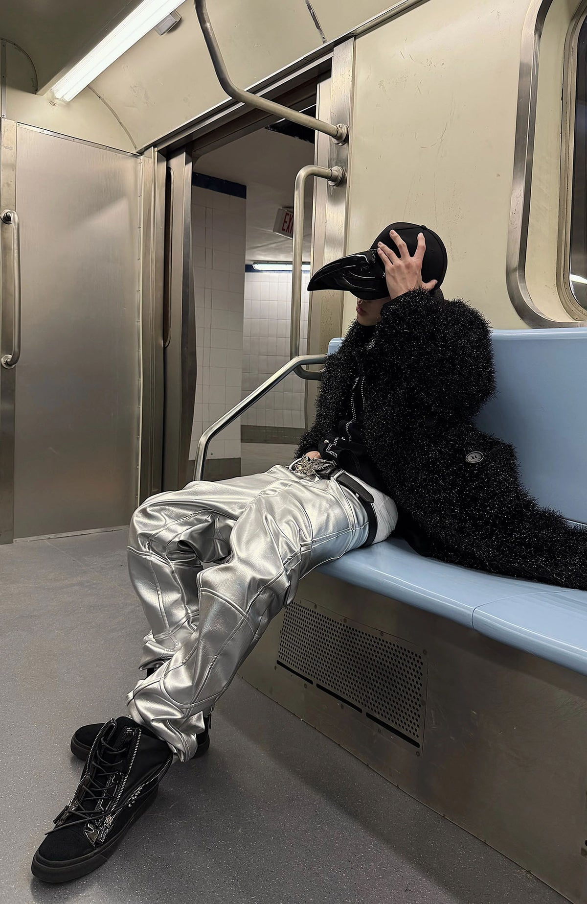 REBEL WAVE Silver Liquid Faux Leather Straight-Leg Pants