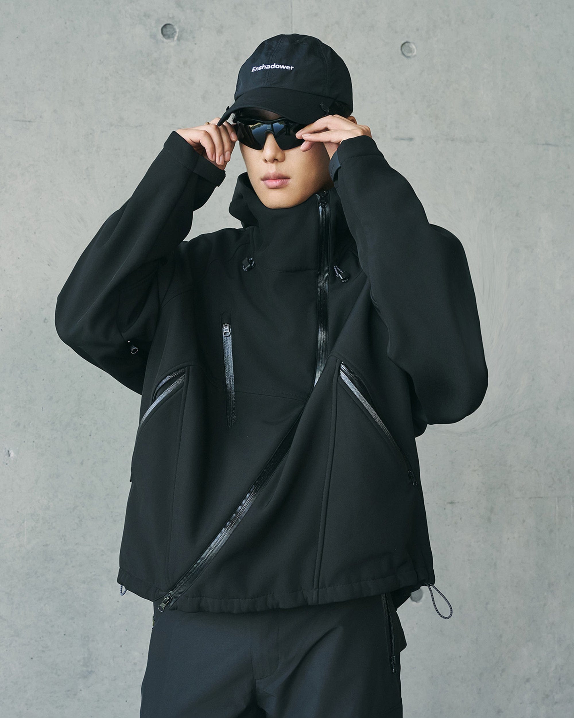 ENSHADOWER Deconstructed Asymmetrical Windbreaker, premium urban and streetwear designers apparel on PROJECTISR.com, ENSHADOWER