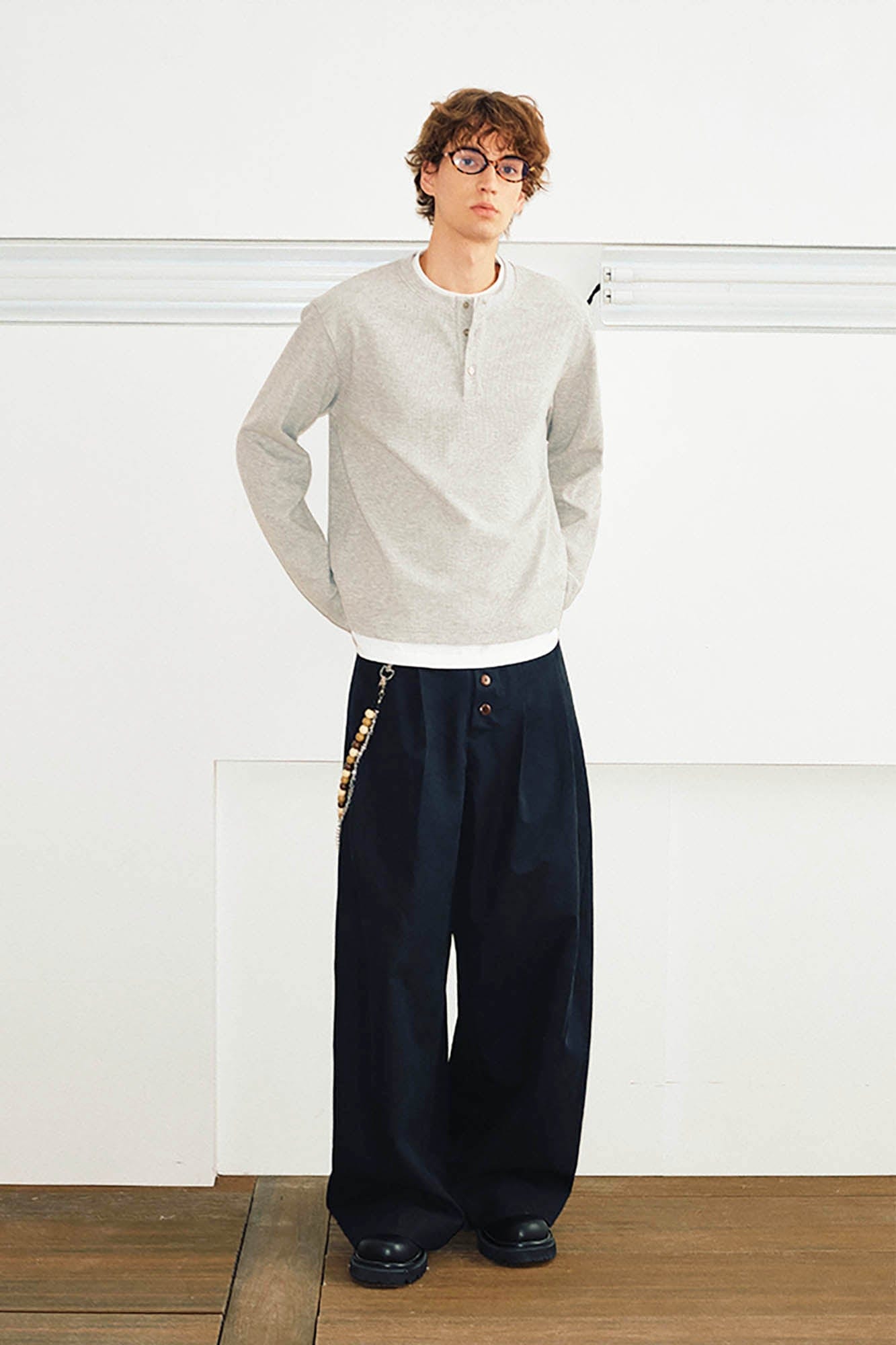 KREATE Crinkled Button-Fly Wide-Leg Pants, premium urban and streetwear designers apparel on PROJECTISR.com, KREATE