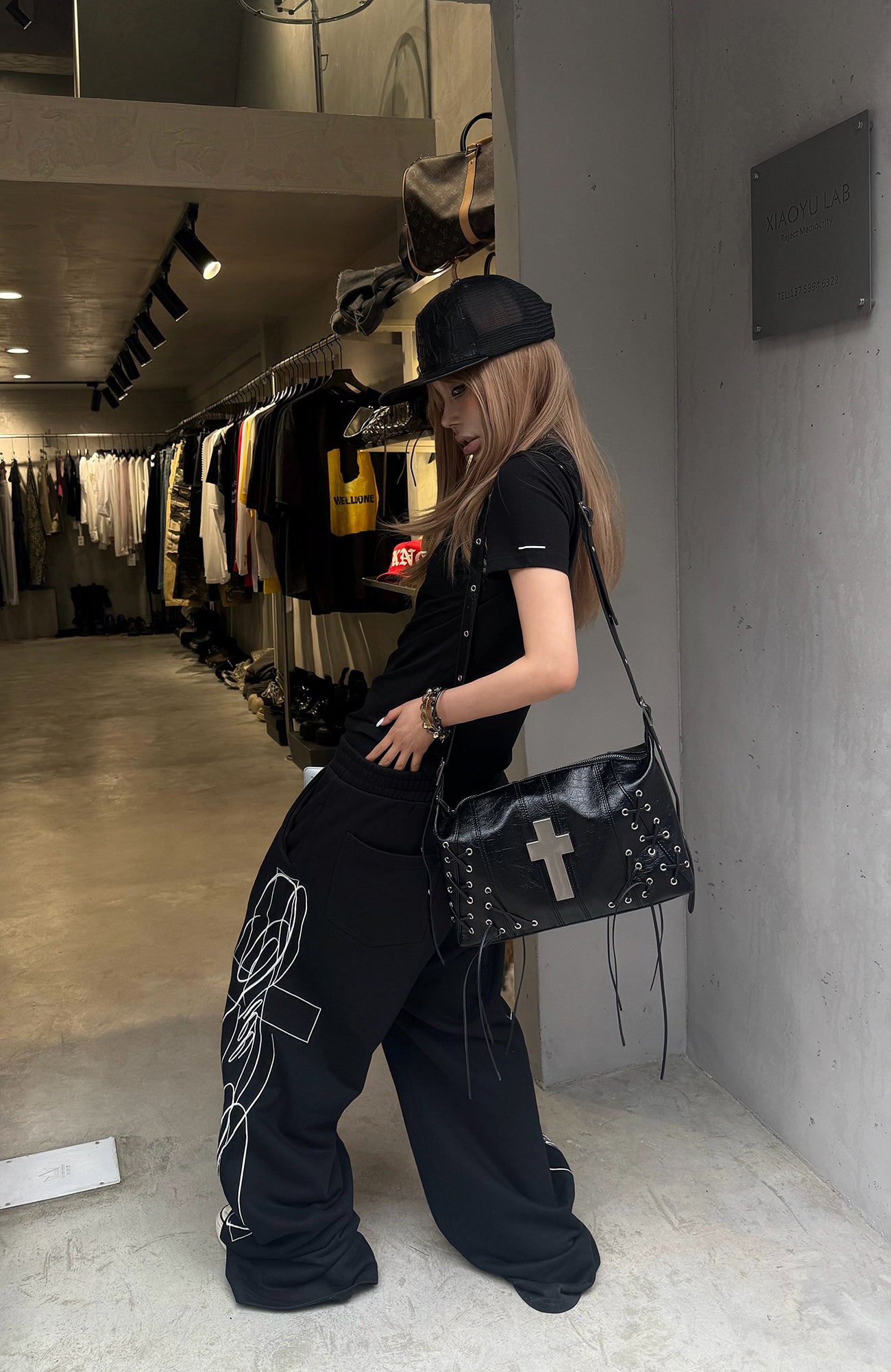 REBEL WAVE Cross Lace-Up Shoulder Bag