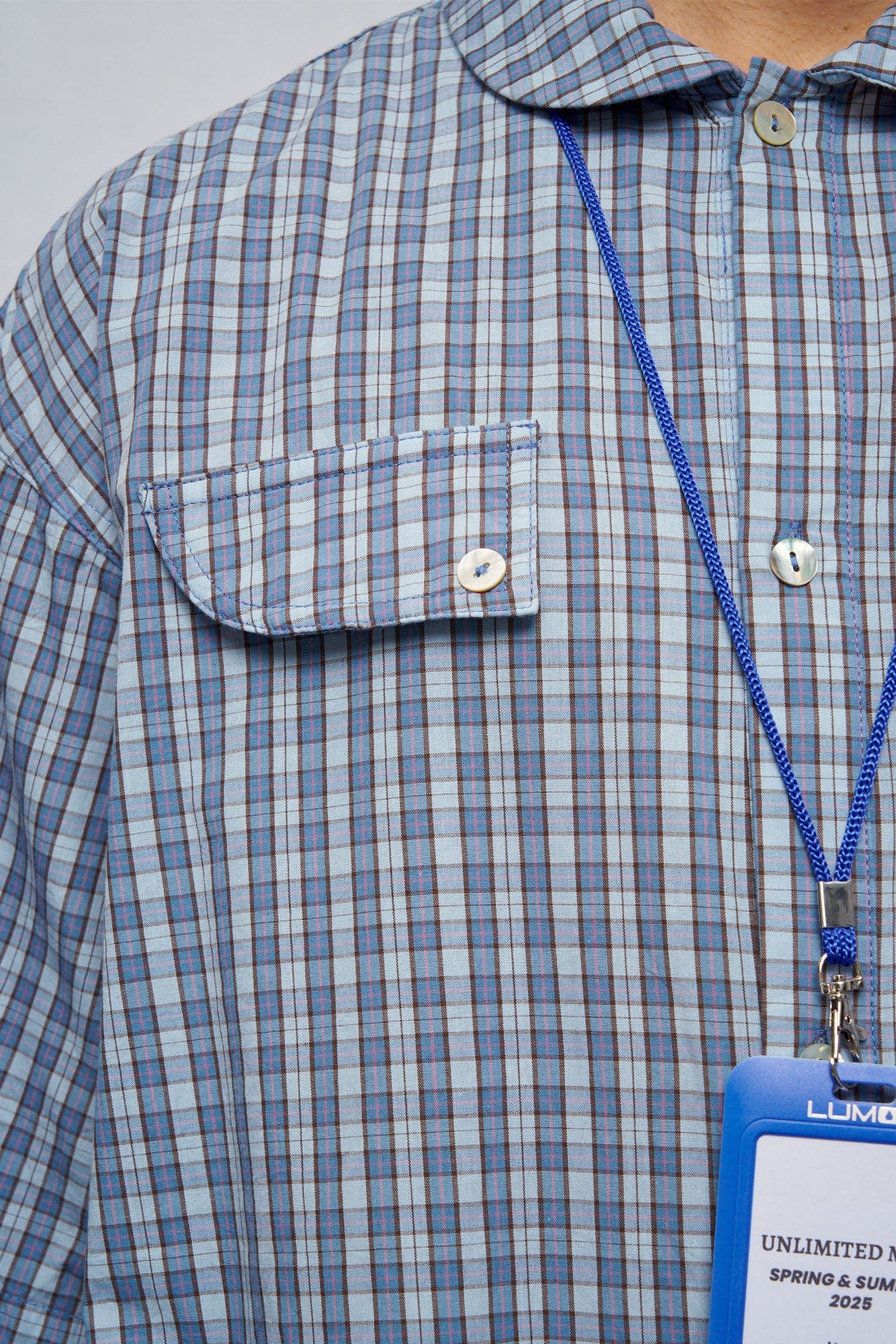 UNLIMITED MOTE Drawstring Hem Plaid Peter Pan Collar Half Shirt, premium urban and streetwear designers apparel on PROJECTISR.com, UNLIMITED MOTE