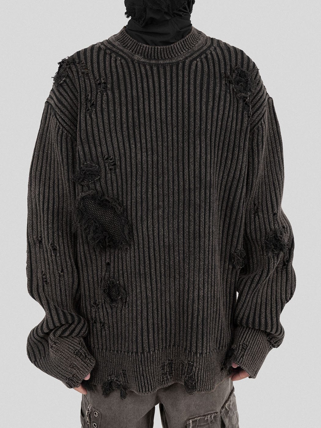 UNDERWATER Wasteland Ripped Sweater Charcoal, premium urban and streetwear designers apparel on PROJECTISR.com, UNDERWATER