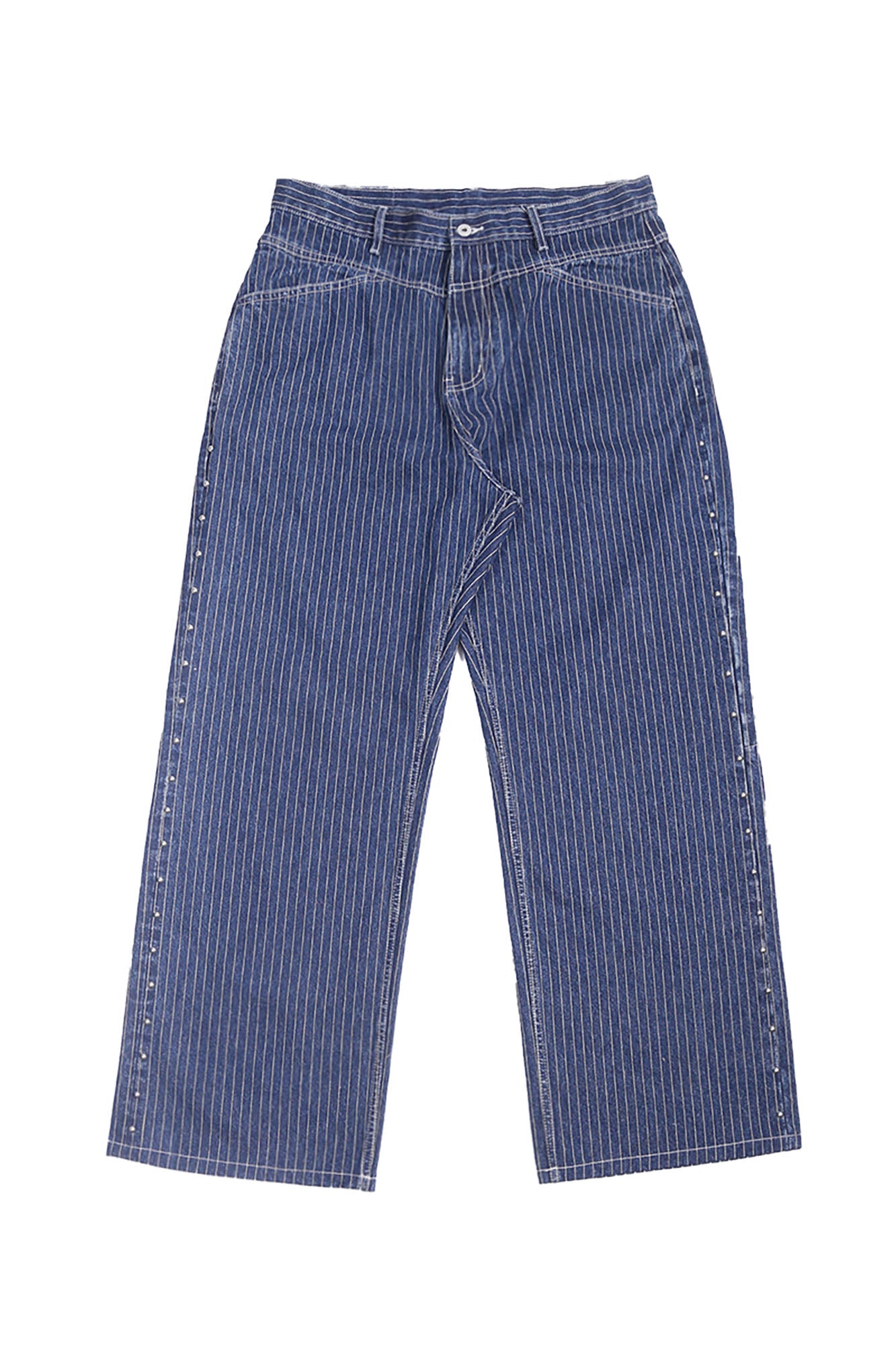 TRECLUB Studded Seam Striped Jeans